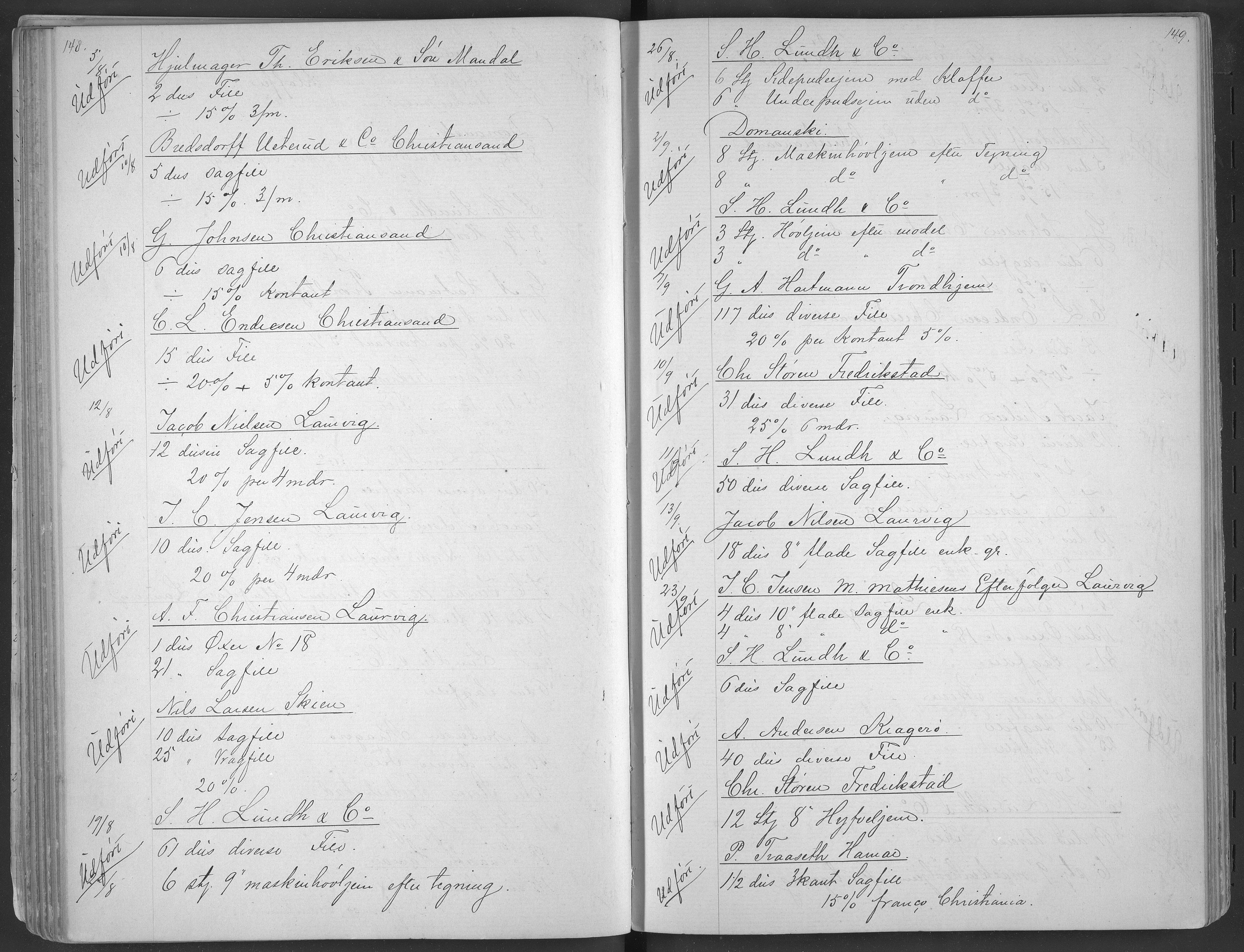 Egelands Jernverk, AAKS/PA-1907/01/L0025: Ordrebok, 1873-1884, s. 148-149