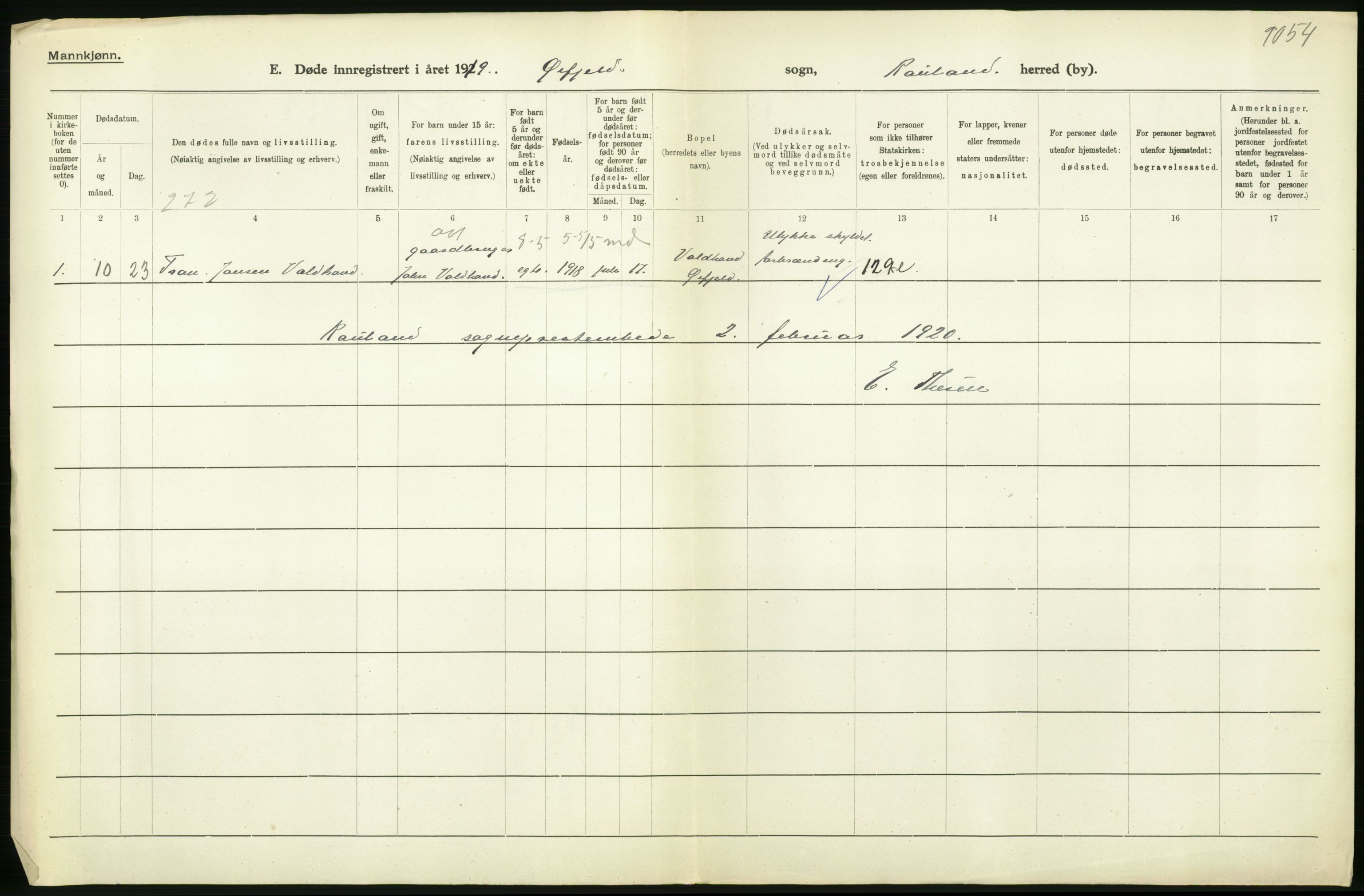 Statistisk sentralbyrå, Sosiodemografiske emner, Befolkning, RA/S-2228/D/Df/Dfb/Dfbi/L0023: Telemark fylke: Døde. Bygder og byer., 1919, s. 182