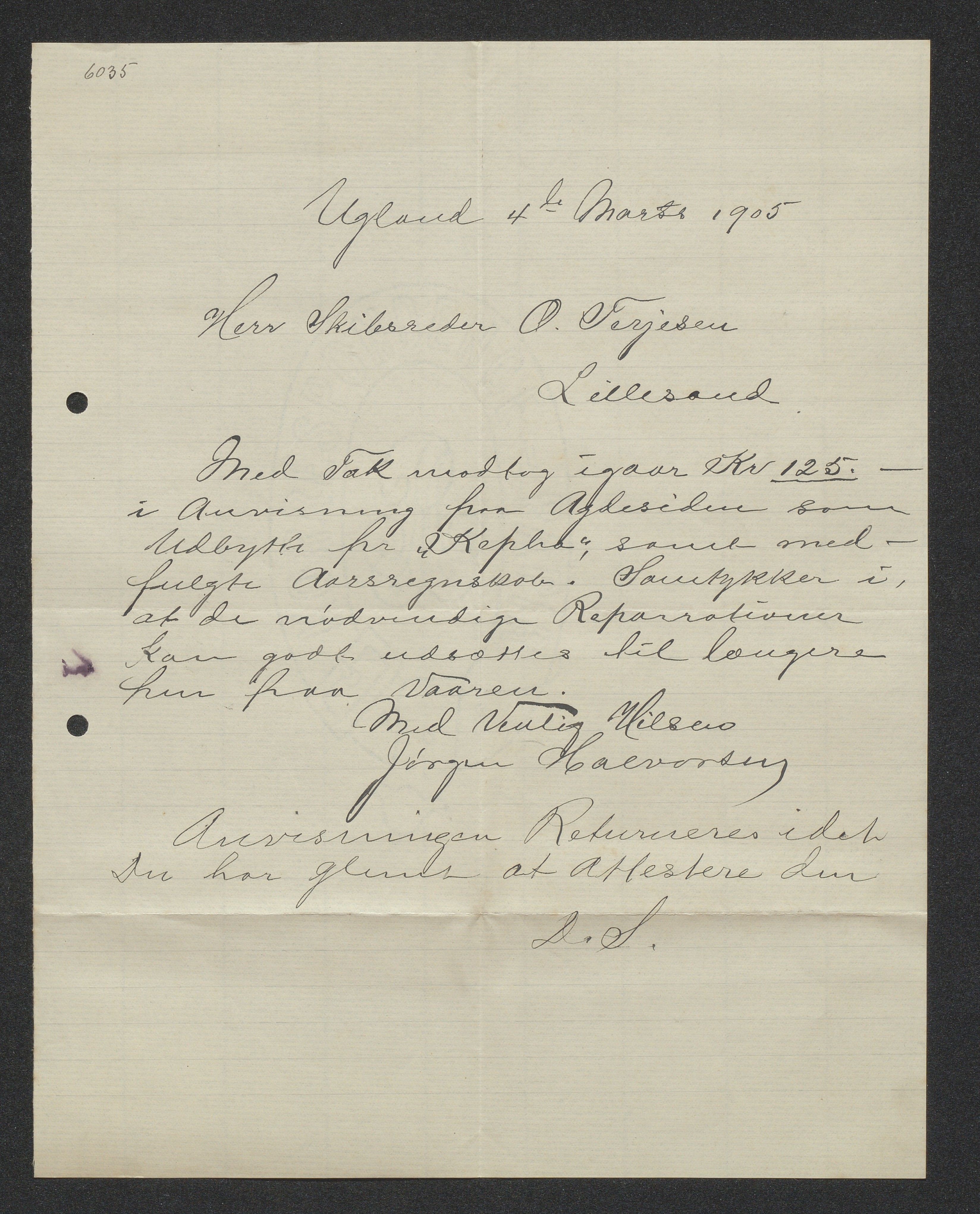O. Terjesens rederi, AAKS/PA-2525/E/E01/L0013: Korrespondanse, 1904-1905