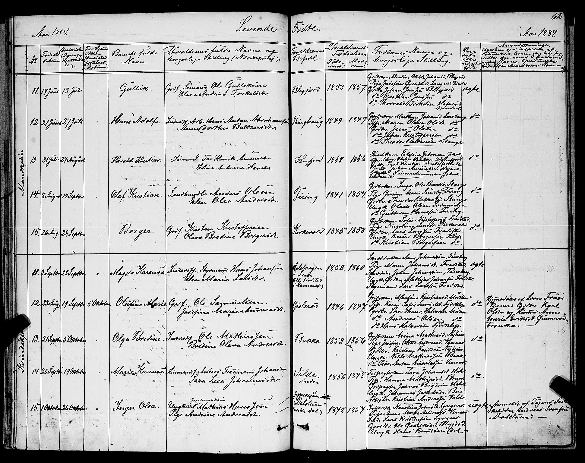 Ramnes kirkebøker, AV/SAKO-A-314/G/Ga/L0003: Klokkerbok nr. I 3, 1870-1896, s. 62