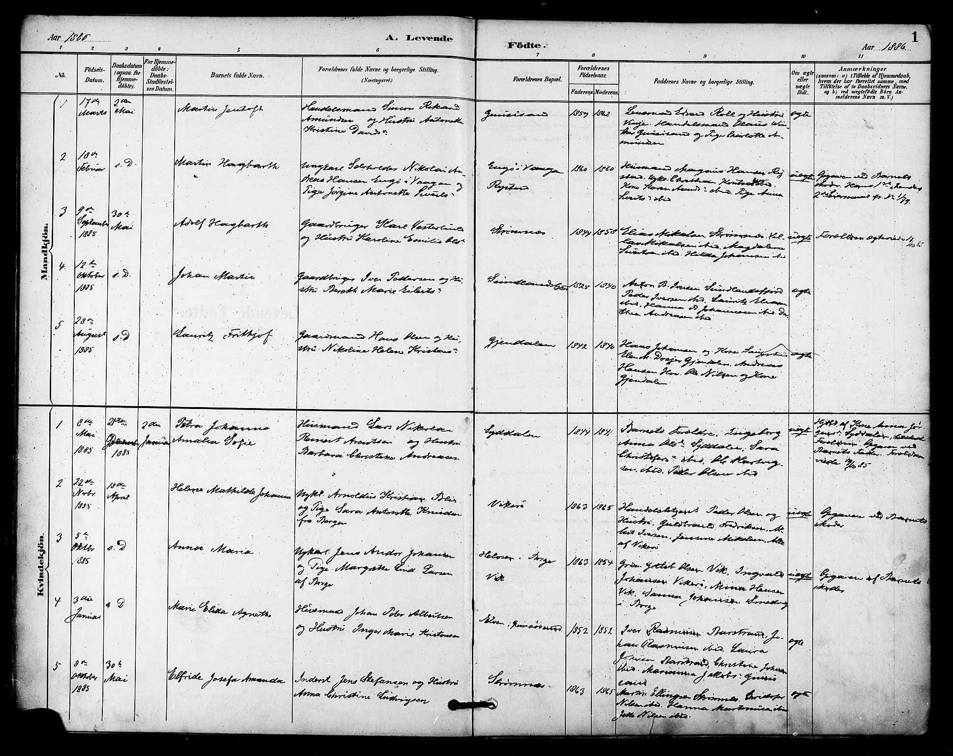 Ministerialprotokoller, klokkerbøker og fødselsregistre - Nordland, SAT/A-1459/876/L1097: Ministerialbok nr. 876A03, 1886-1896, s. 1