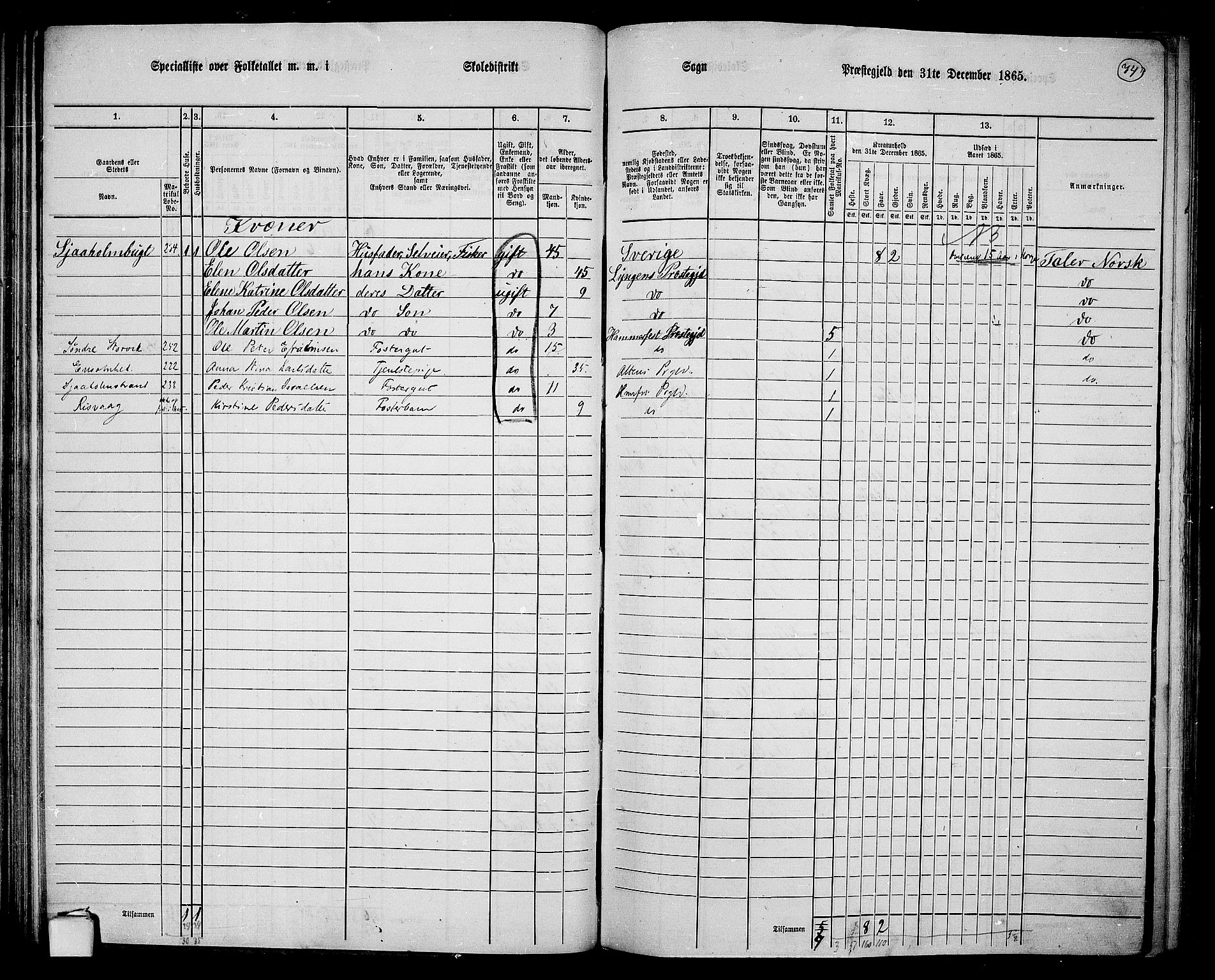 RA, Folketelling 1865 for 2016L Hammerfest prestegjeld, Hammerfest landsokn, 1865, s. 66