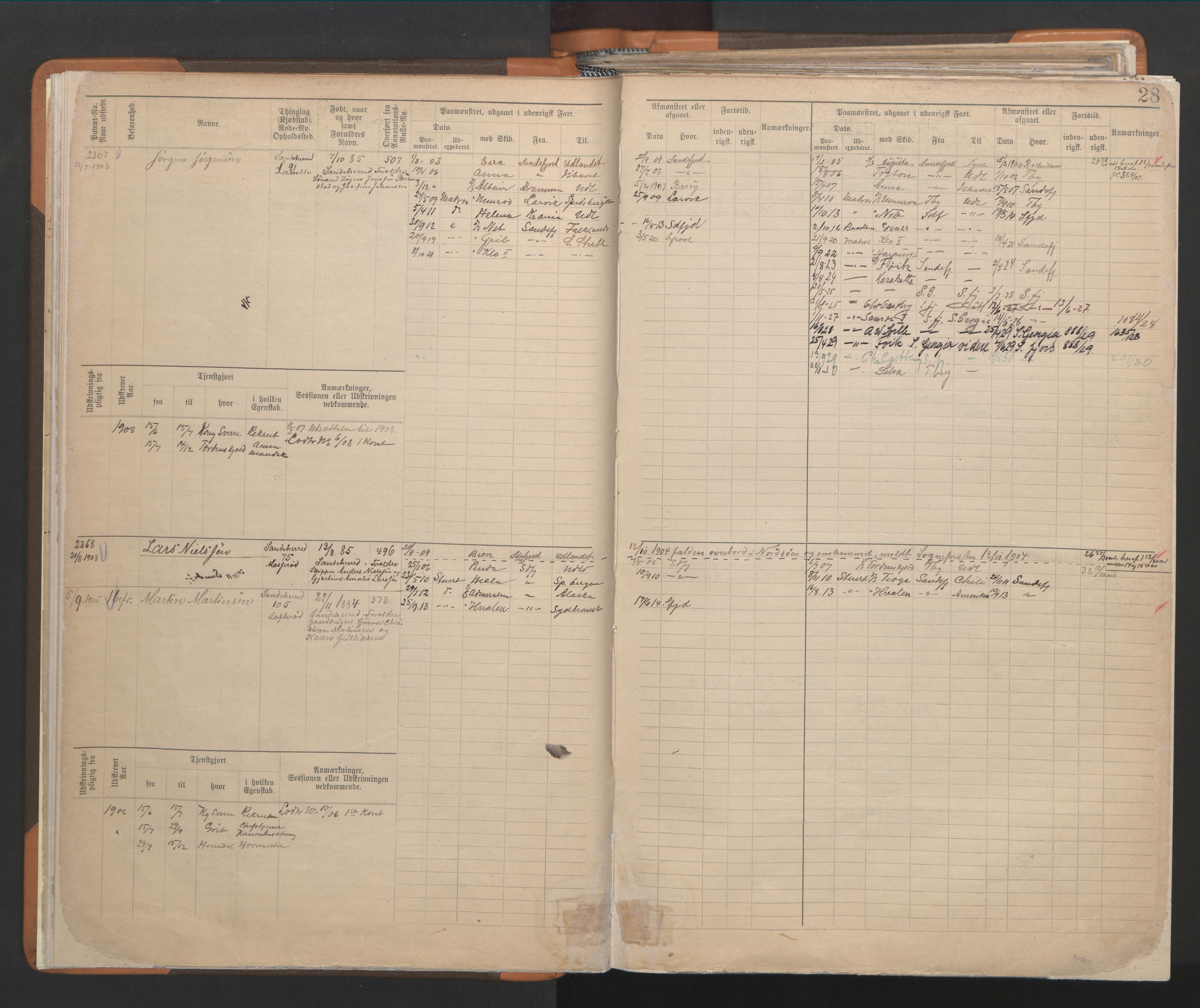 Sandefjord innrulleringskontor, AV/SAKO-A-788/F/Fb/L0009: Hovedrulle, 1897, s. 28