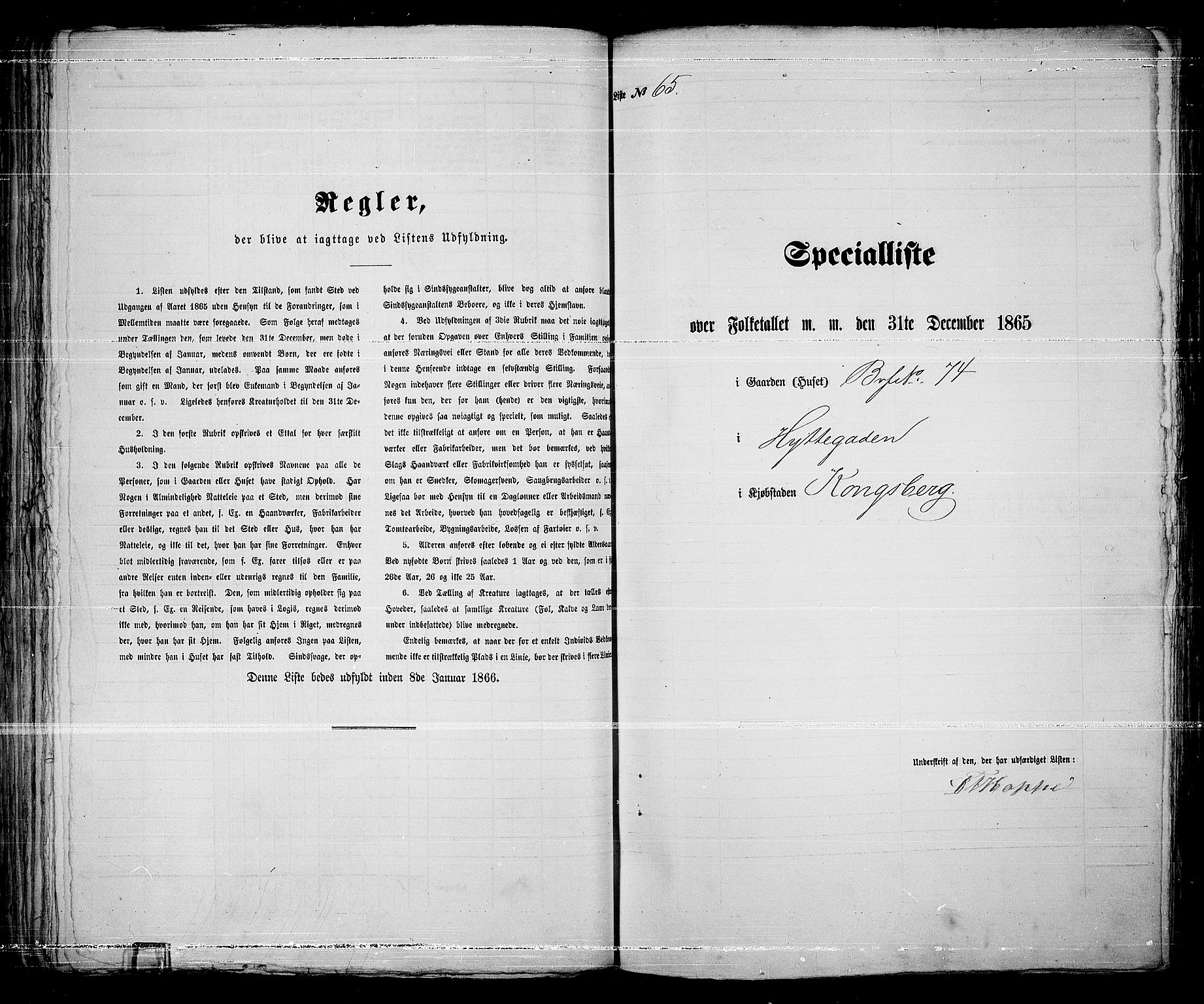 RA, Folketelling 1865 for 0604B Kongsberg prestegjeld, Kongsberg kjøpstad, 1865, s. 140