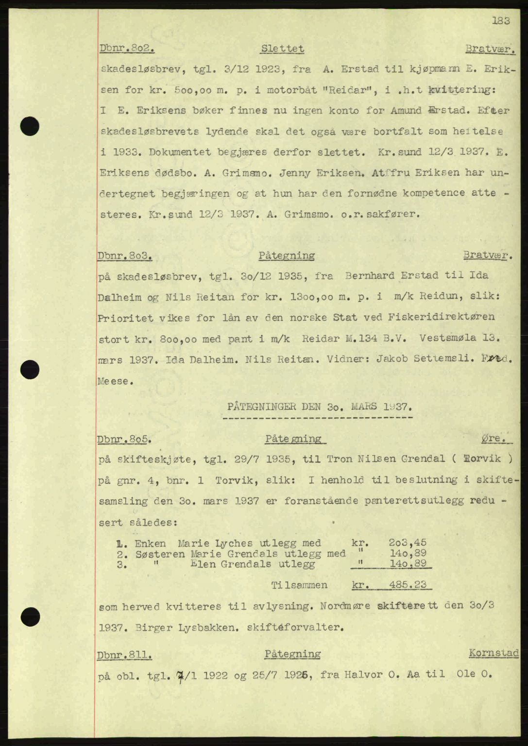 Nordmøre sorenskriveri, SAT/A-4132/1/2/2Ca: Pantebok nr. C80, 1936-1939, Dagboknr: 802/1937