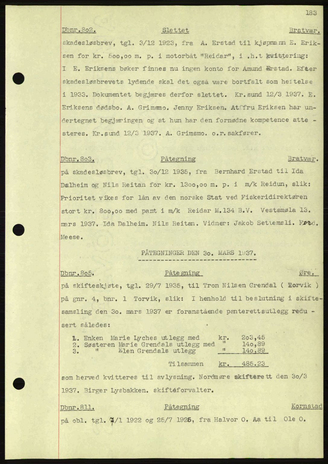 Nordmøre sorenskriveri, AV/SAT-A-4132/1/2/2Ca: Pantebok nr. C80, 1936-1939, Dagboknr: 802/1937