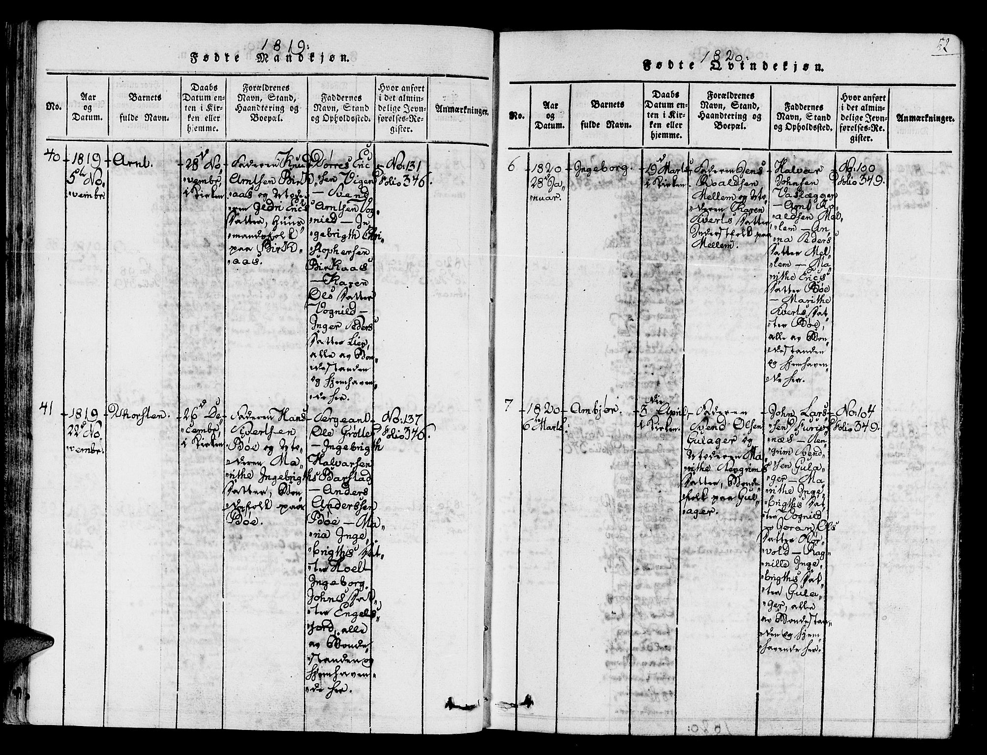Ministerialprotokoller, klokkerbøker og fødselsregistre - Sør-Trøndelag, SAT/A-1456/678/L0895: Ministerialbok nr. 678A05 /1, 1816-1821, s. 52