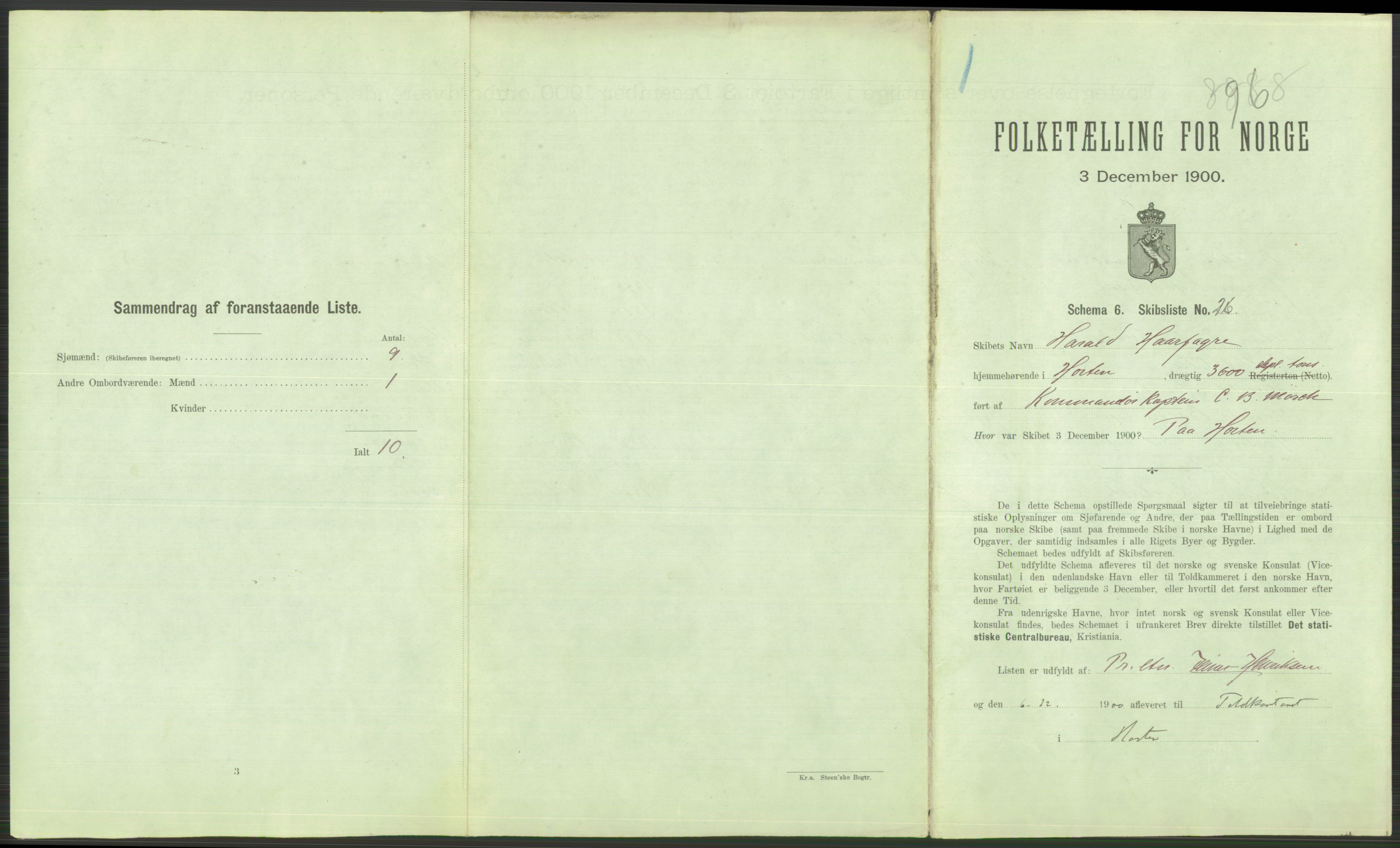 RA, Folketelling 1900 - skipslister med personlister for skip i norske havner, utenlandske havner og til havs, 1900, s. 463