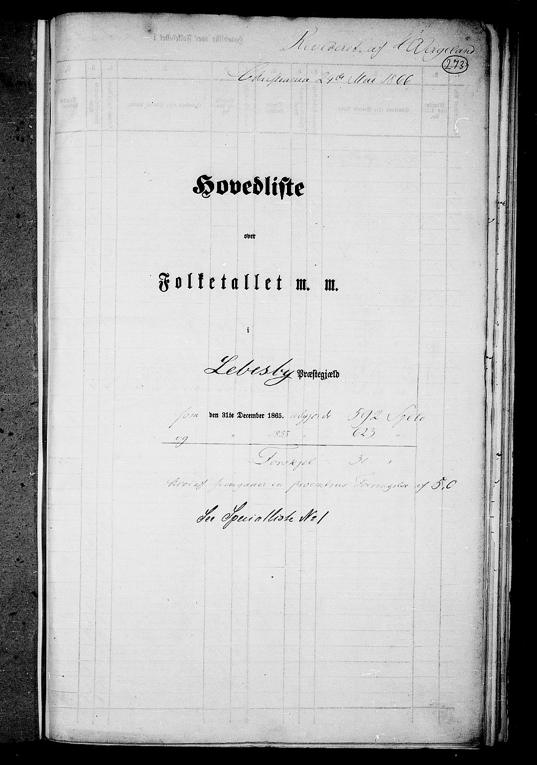 RA, Folketelling 1865 for 2022P Lebesby prestegjeld, 1865, s. 1