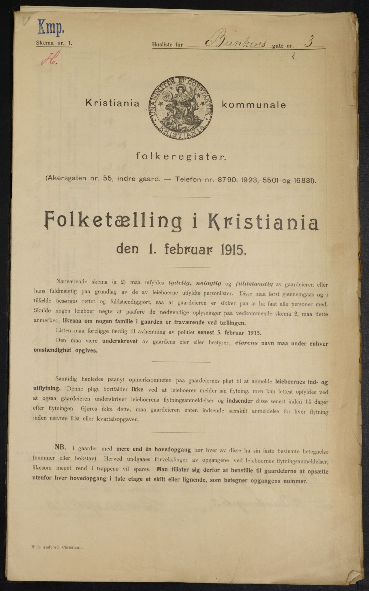 OBA, Kommunal folketelling 1.2.1915 for Kristiania, 1915, s. 8689