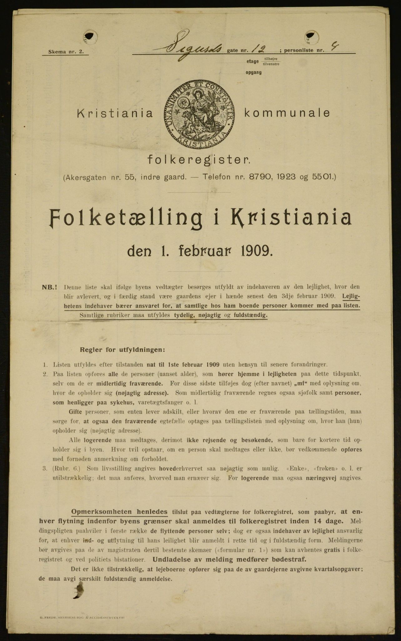 OBA, Kommunal folketelling 1.2.1909 for Kristiania kjøpstad, 1909, s. 86306