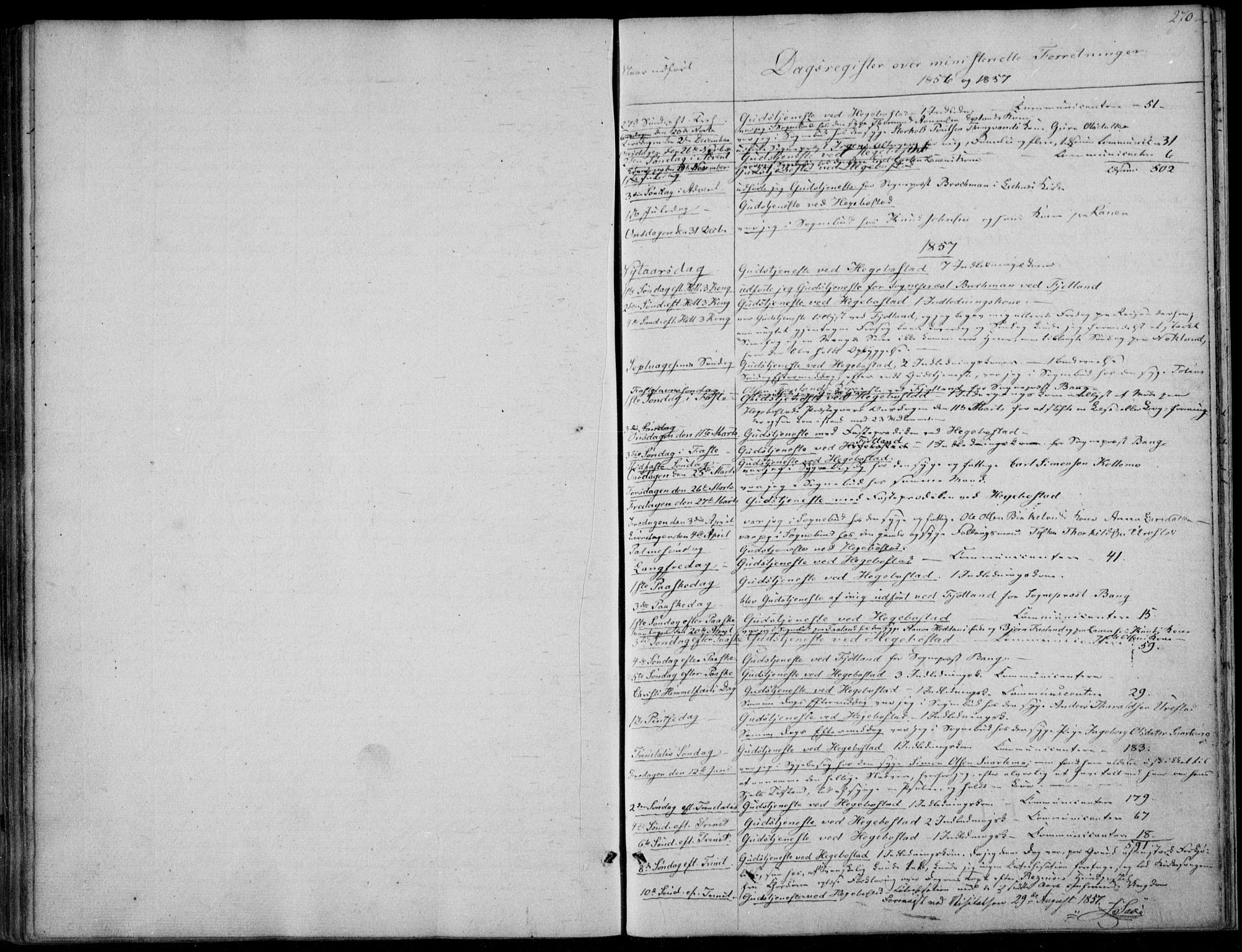 Hægebostad sokneprestkontor, AV/SAK-1111-0024/F/Fa/Faa/L0004: Ministerialbok nr. A 4, 1834-1864, s. 270