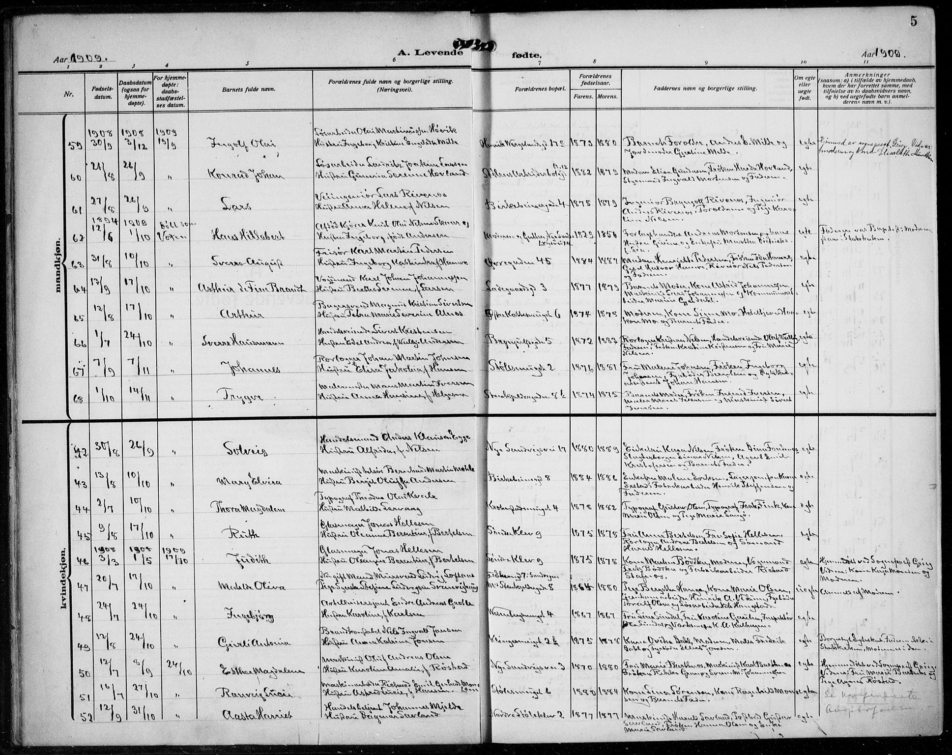 Mariakirken Sokneprestembete, AV/SAB-A-76901/H/Hab/L0006: Klokkerbok nr. A 6, 1909-1939, s. 5