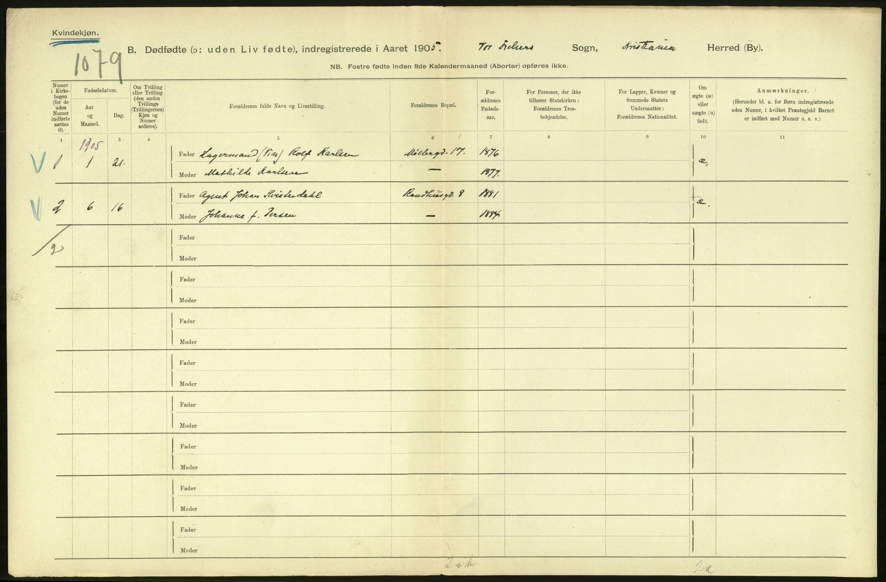 Statistisk sentralbyrå, Sosiodemografiske emner, Befolkning, RA/S-2228/D/Df/Dfa/Dfac/L0007a: Kristiania: Døde, dødfødte., 1905, s. 880