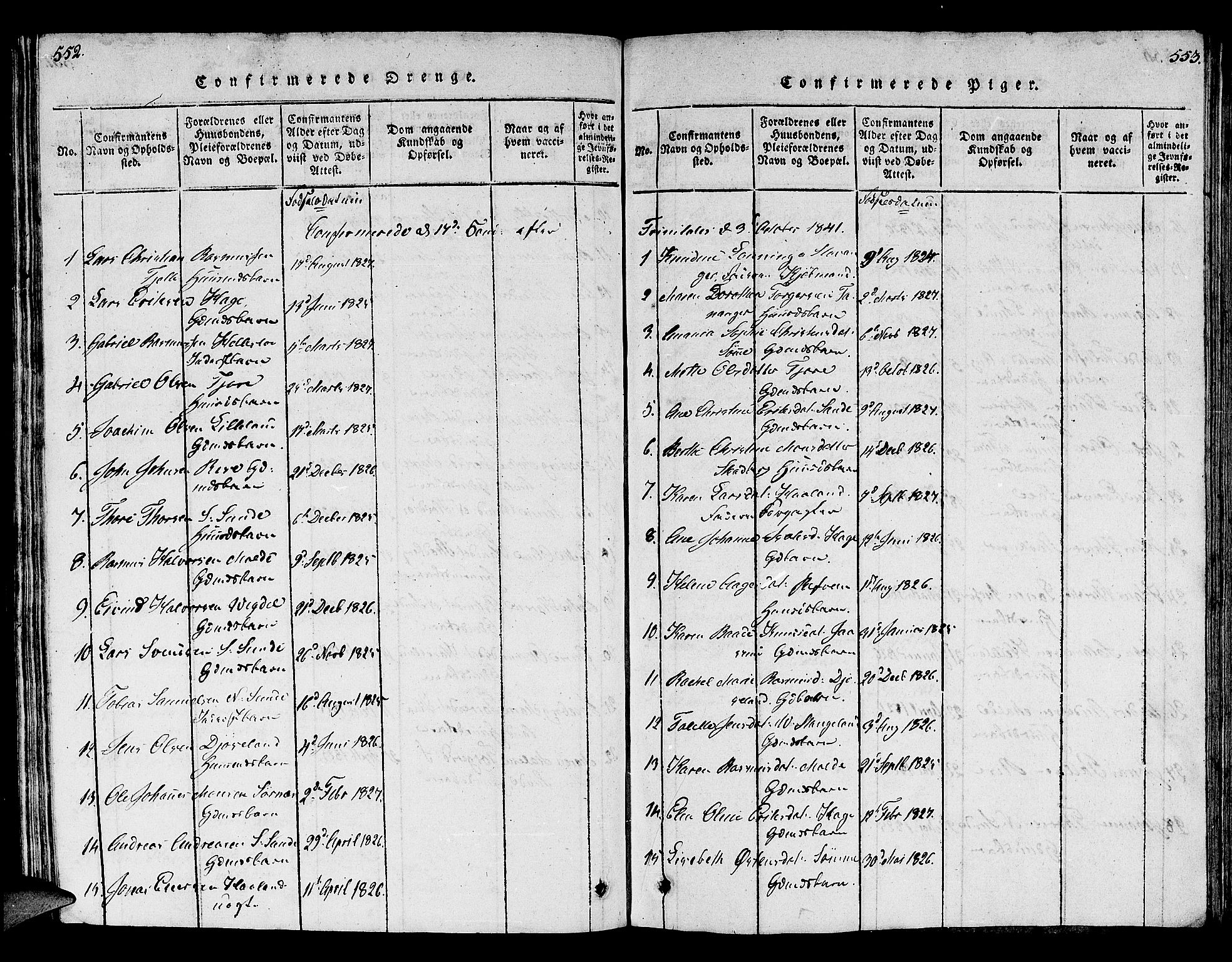 Håland sokneprestkontor, AV/SAST-A-101802/001/30BB/L0001: Klokkerbok nr. B 1, 1815-1845, s. 552-553