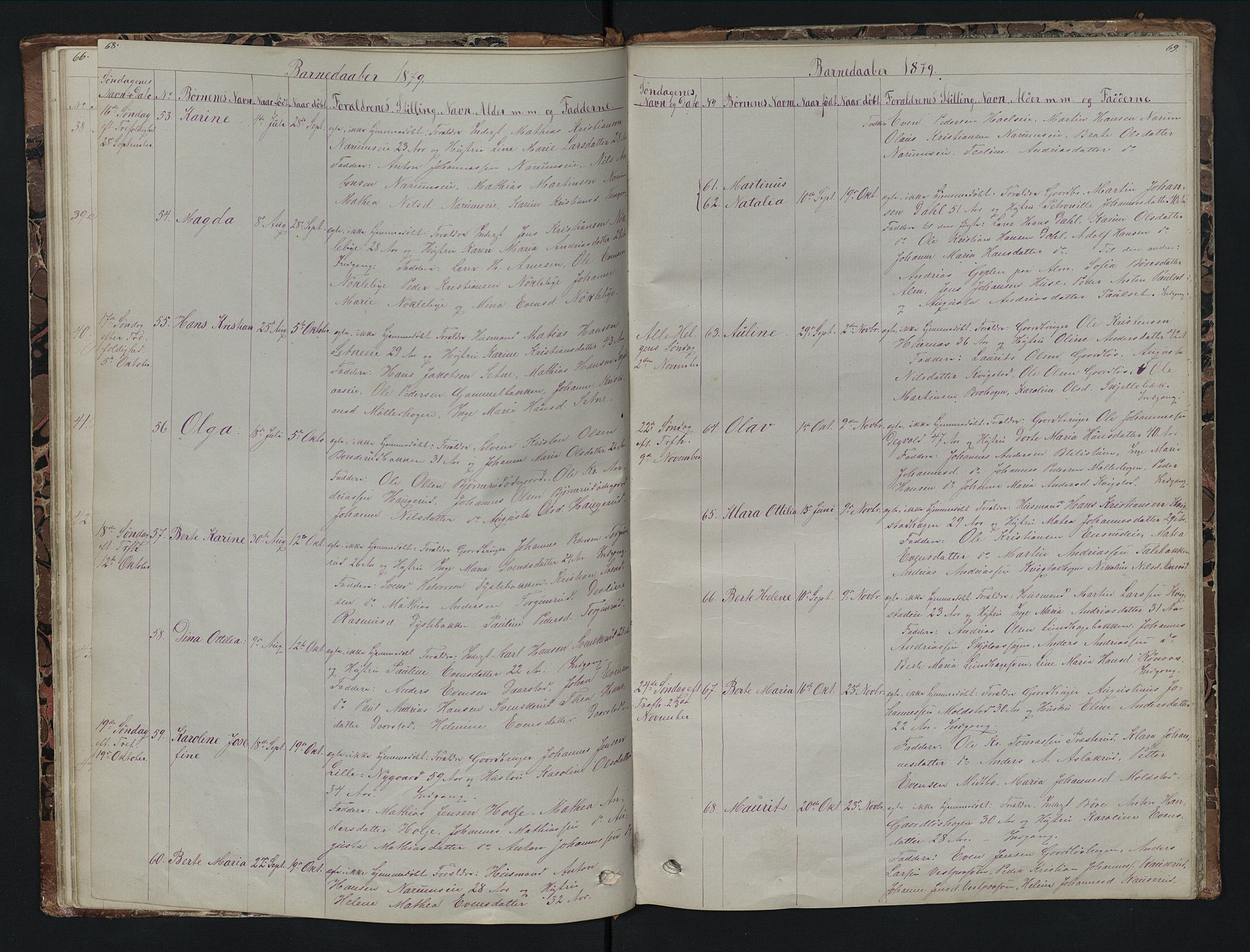 Vestre Toten prestekontor, AV/SAH-PREST-108/H/Ha/Hab/L0007: Klokkerbok nr. 7, 1872-1900, s. 68-69