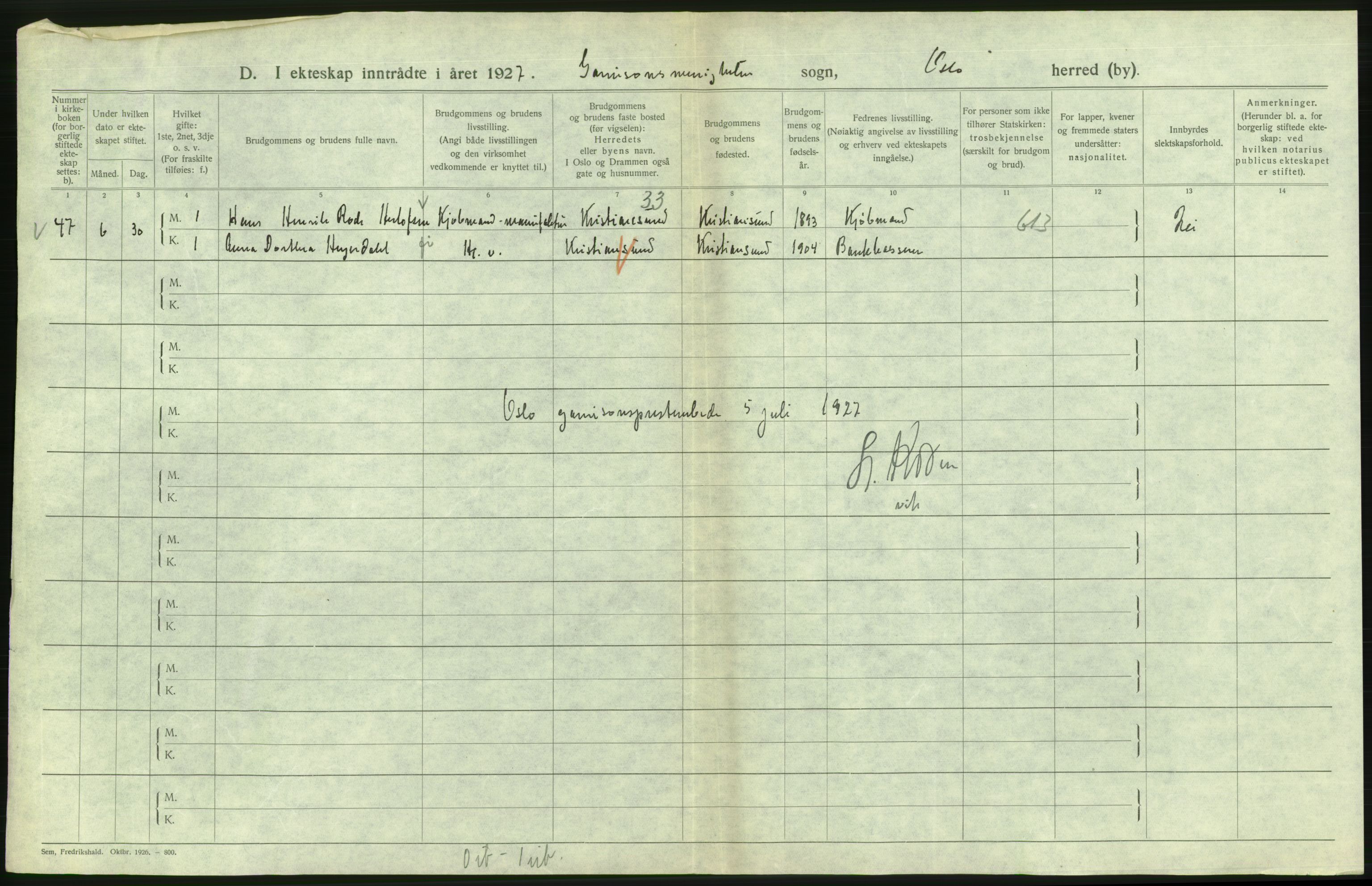 Statistisk sentralbyrå, Sosiodemografiske emner, Befolkning, AV/RA-S-2228/D/Df/Dfc/Dfcg/L0008: Oslo: Gifte, 1927, s. 660