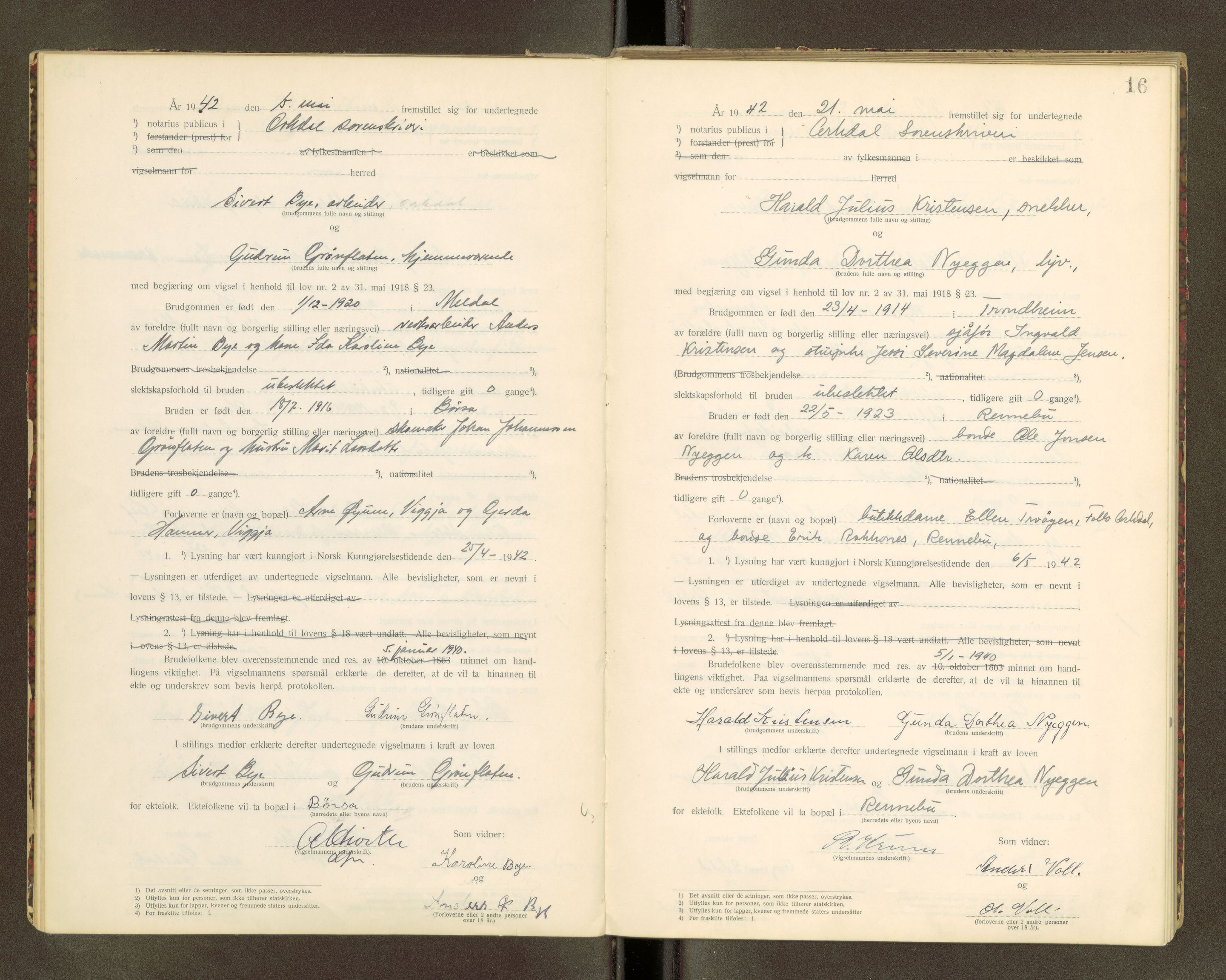 Orkdal sorenskriveri, SAT/A-4169/1/6/6D/L0003: Lysingsbok, 1922-1943, s. 16