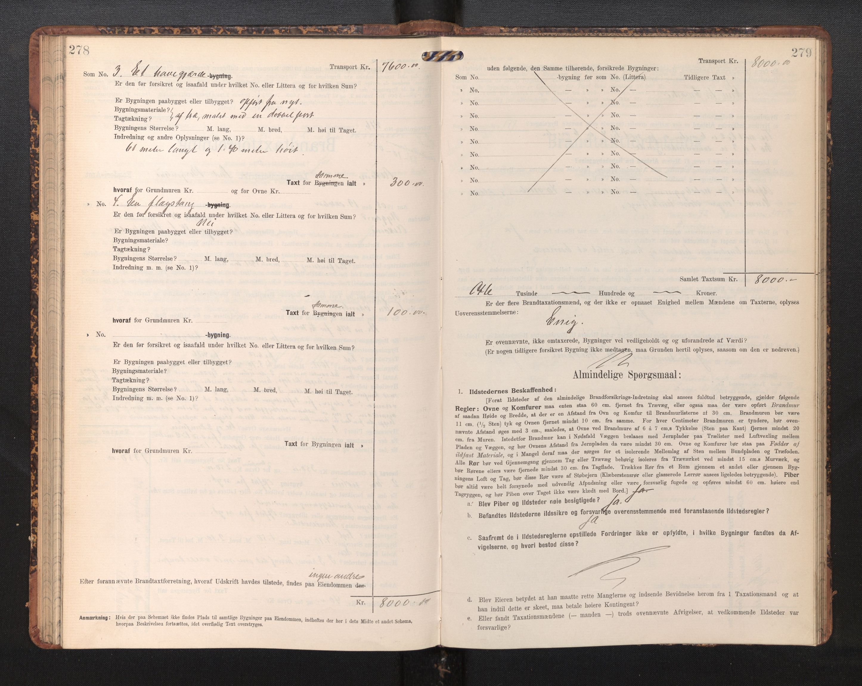 Lensmannen i Askøy, AV/SAB-A-31001/0012/L0006: Branntakstprotokoll, skjematakst, Laksevåg, 1907-1917, s. 278-279