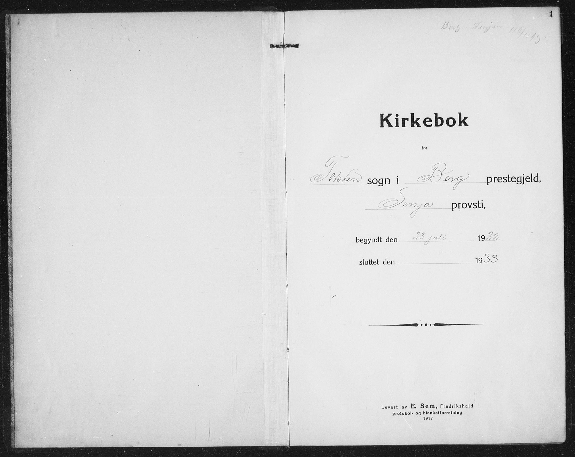 Berg sokneprestkontor, SATØ/S-1318/G/Ga/Gab/L0014klokker: Klokkerbok nr. 14, 1922-1933, s. 1