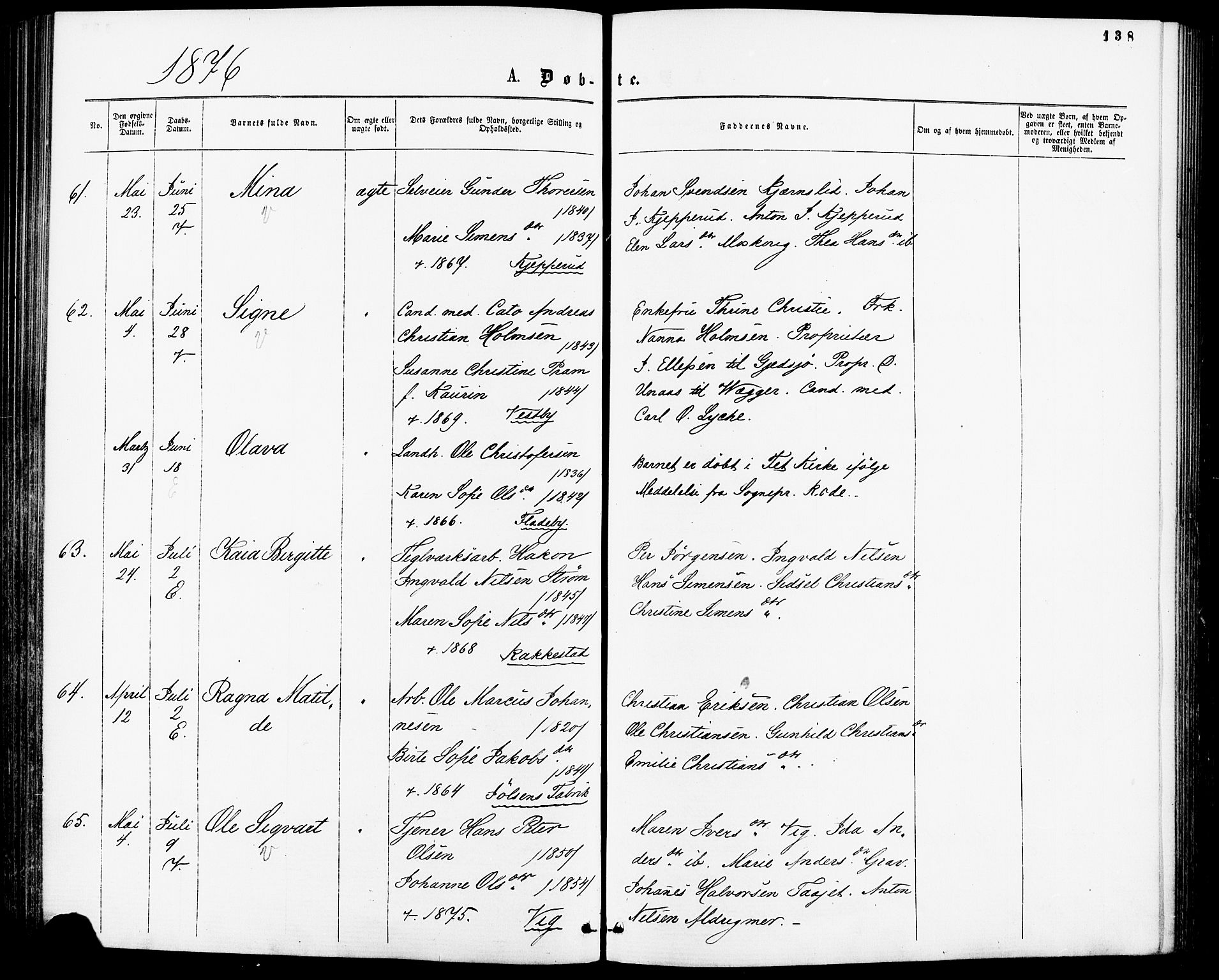 Enebakk prestekontor Kirkebøker, SAO/A-10171c/F/Fa/L0011: Ministerialbok nr. I 11, 1862-1882, s. 138