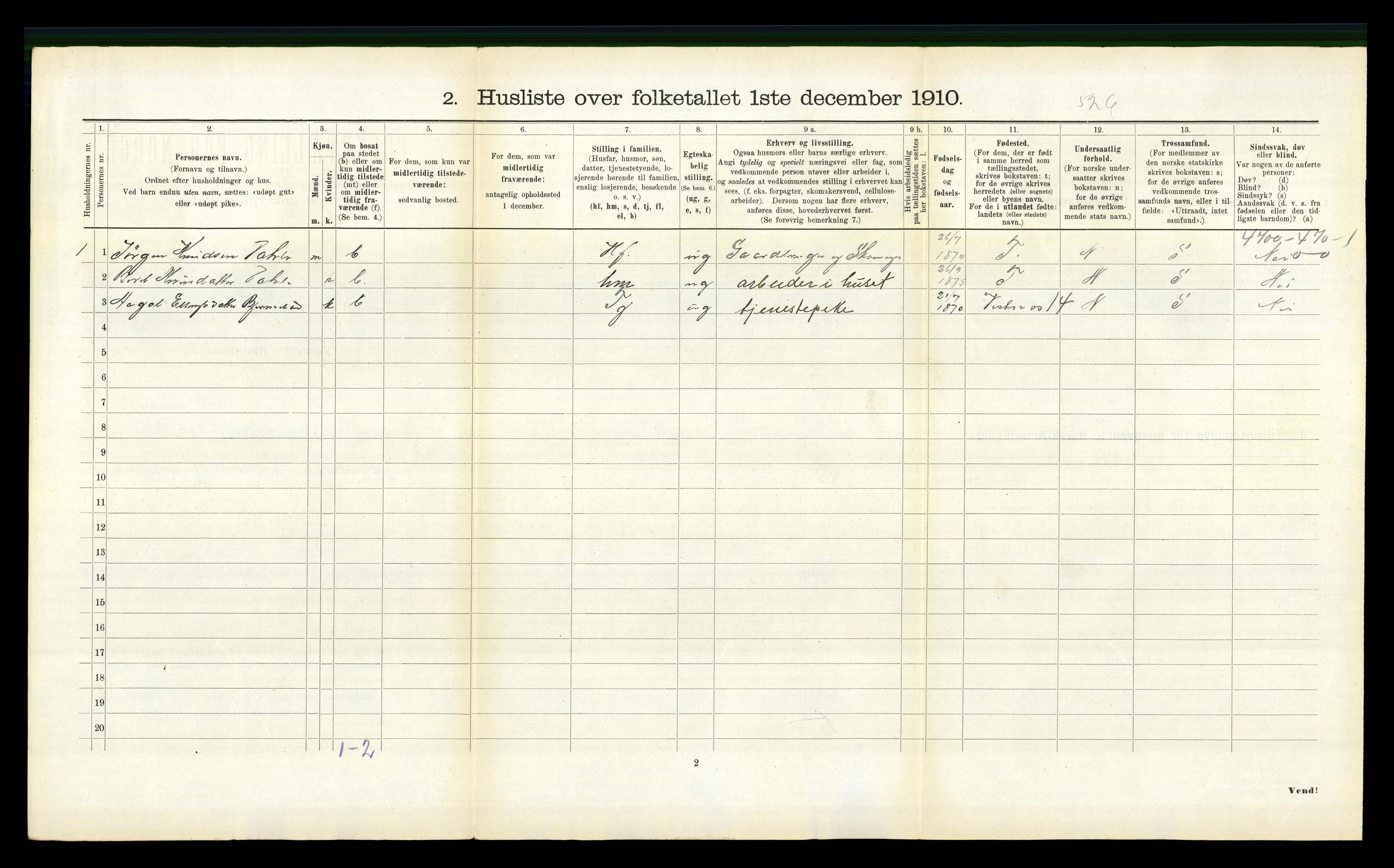 RA, Folketelling 1910 for 1540 Hen herred, 1910, s. 340