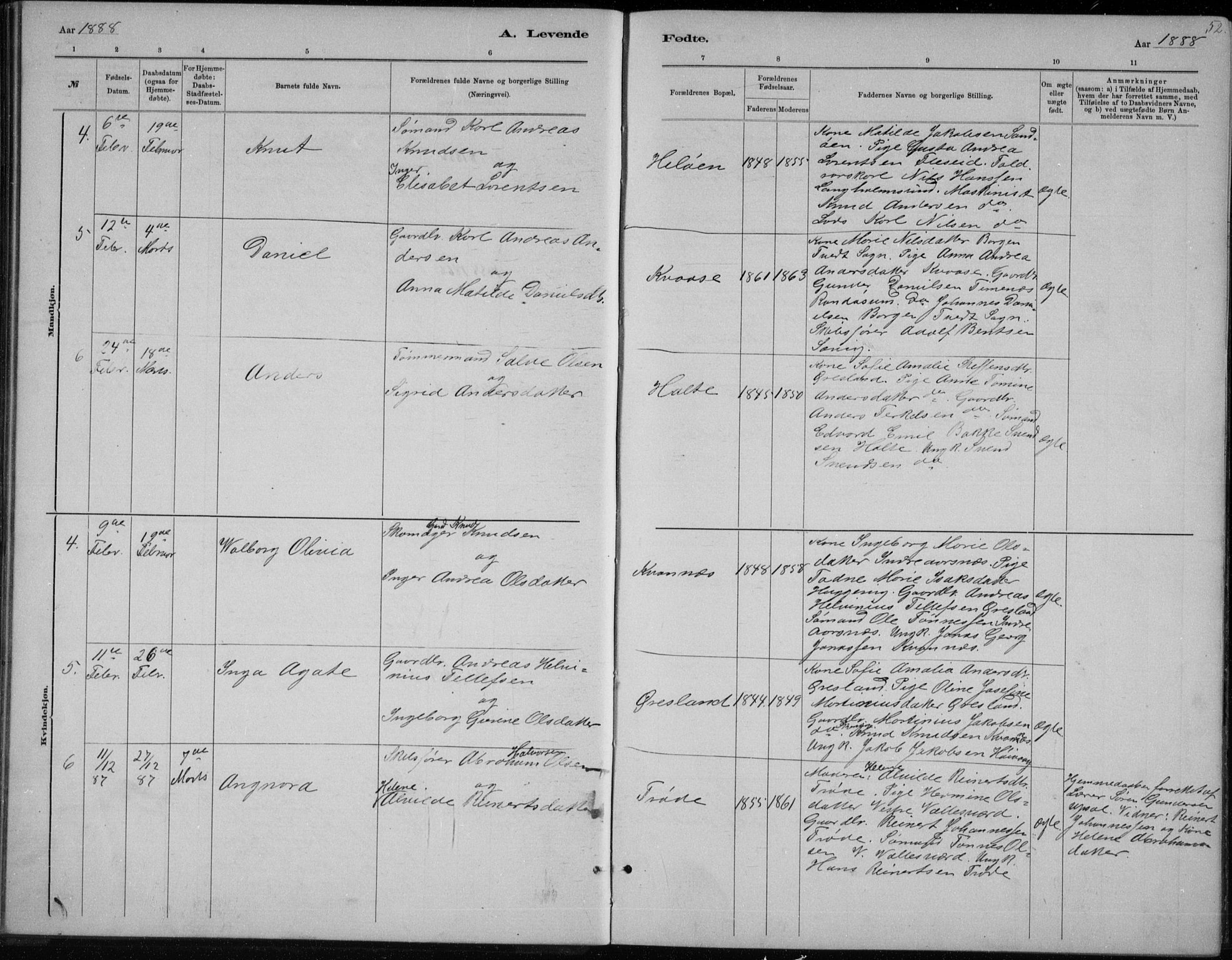 Høvåg sokneprestkontor, AV/SAK-1111-0025/F/Fb/L0004: Klokkerbok nr. B 4, 1883-1898, s. 52
