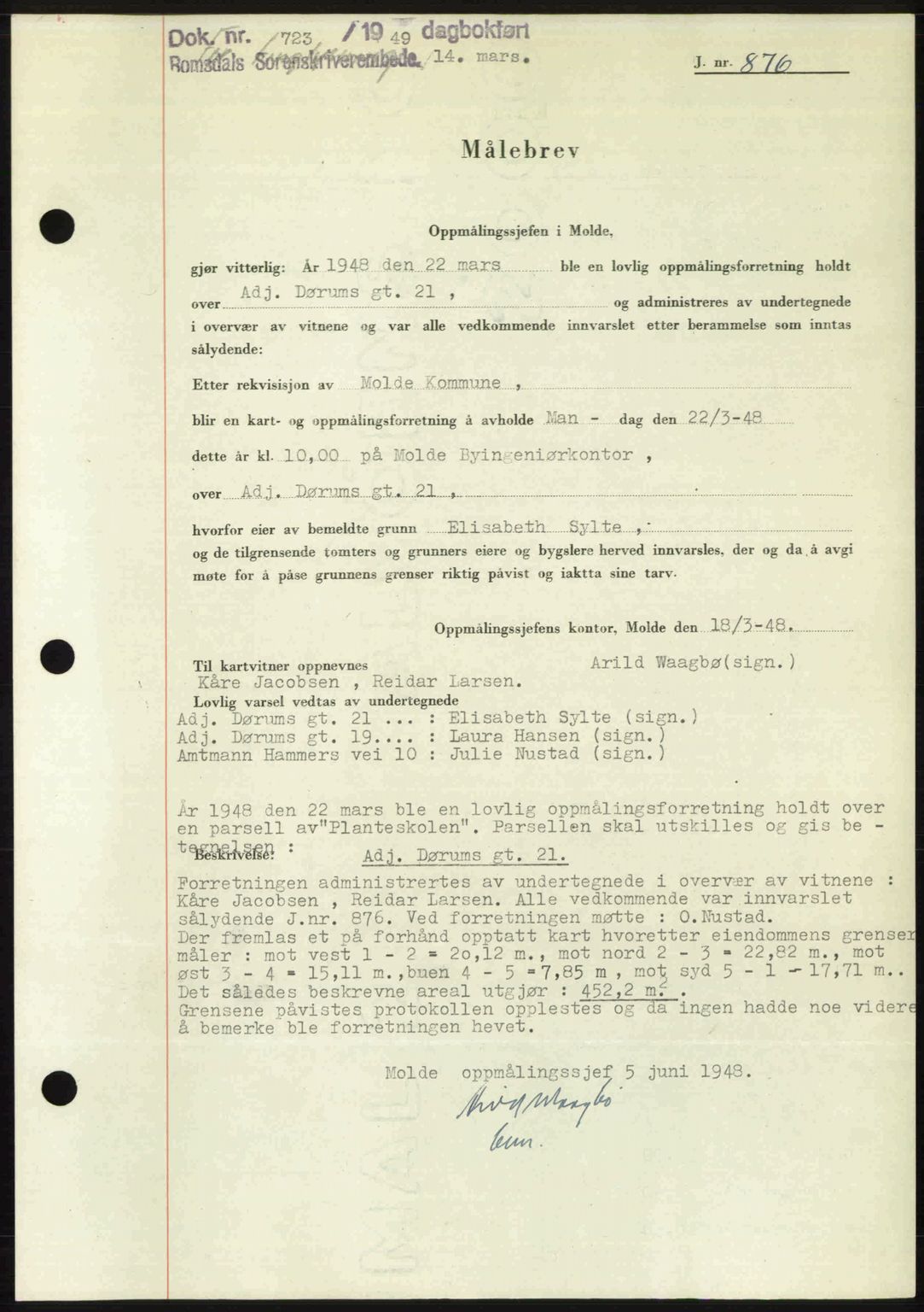 Romsdal sorenskriveri, SAT/A-4149/1/2/2C: Pantebok nr. A29, 1949-1949, Dagboknr: 723/1949