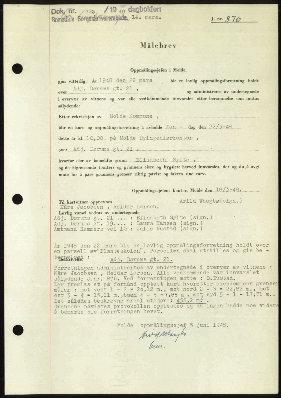 Romsdal sorenskriveri, AV/SAT-A-4149/1/2/2C: Pantebok nr. A29, 1949-1949, Dagboknr: 723/1949