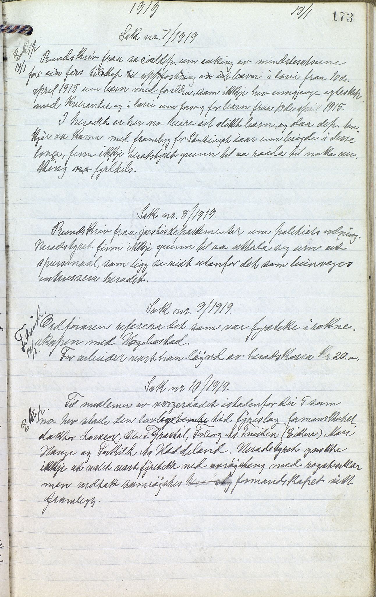 Eiken kommune - Formannskapet, IKAV/1034EI120/A/L0001: Møtebok, 1916-1925, s. 173