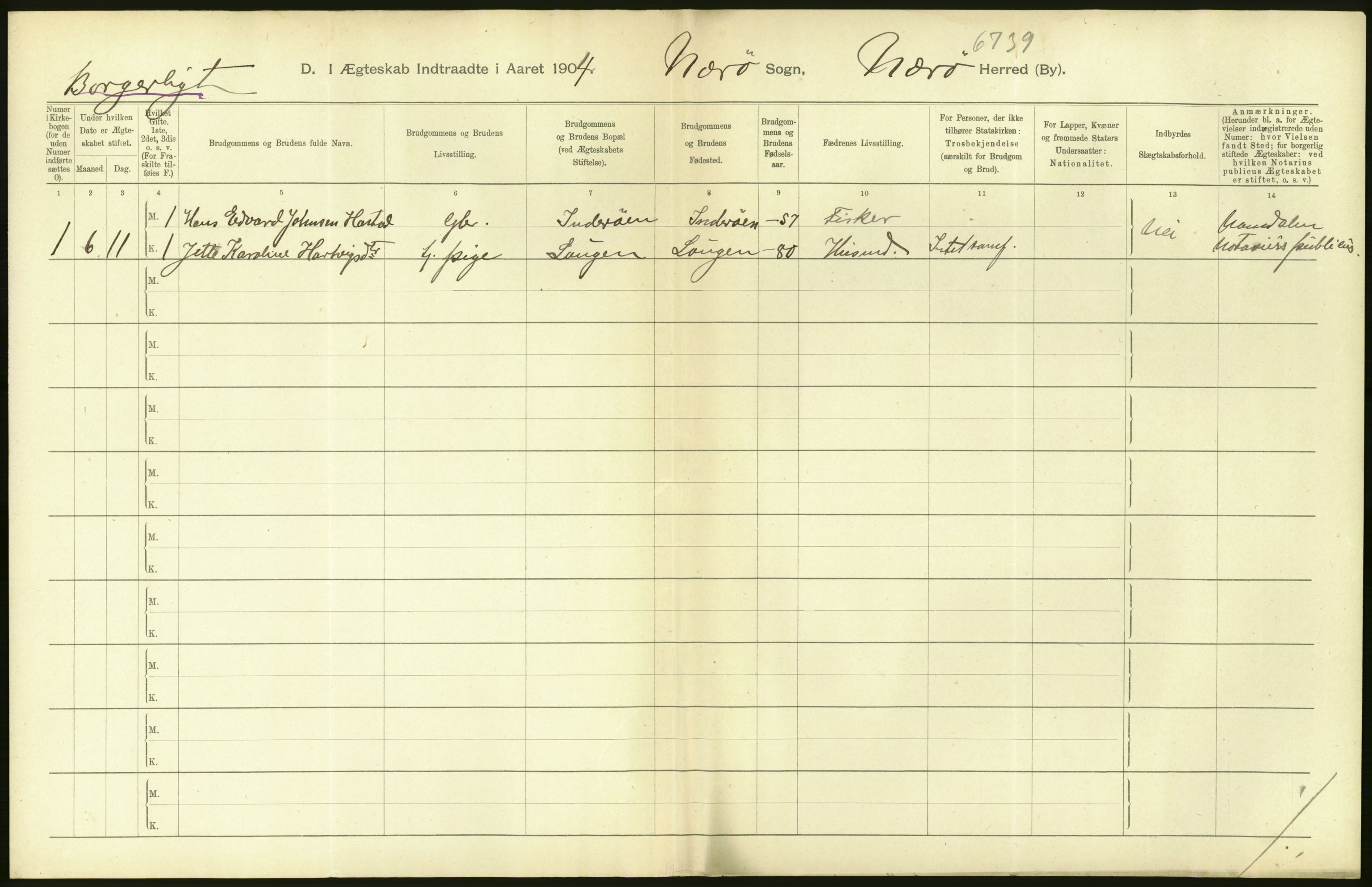 Statistisk sentralbyrå, Sosiodemografiske emner, Befolkning, AV/RA-S-2228/D/Df/Dfa/Dfab/L0019: Nordre Trondhjems amt: Fødte, gifte, døde, 1904, s. 332