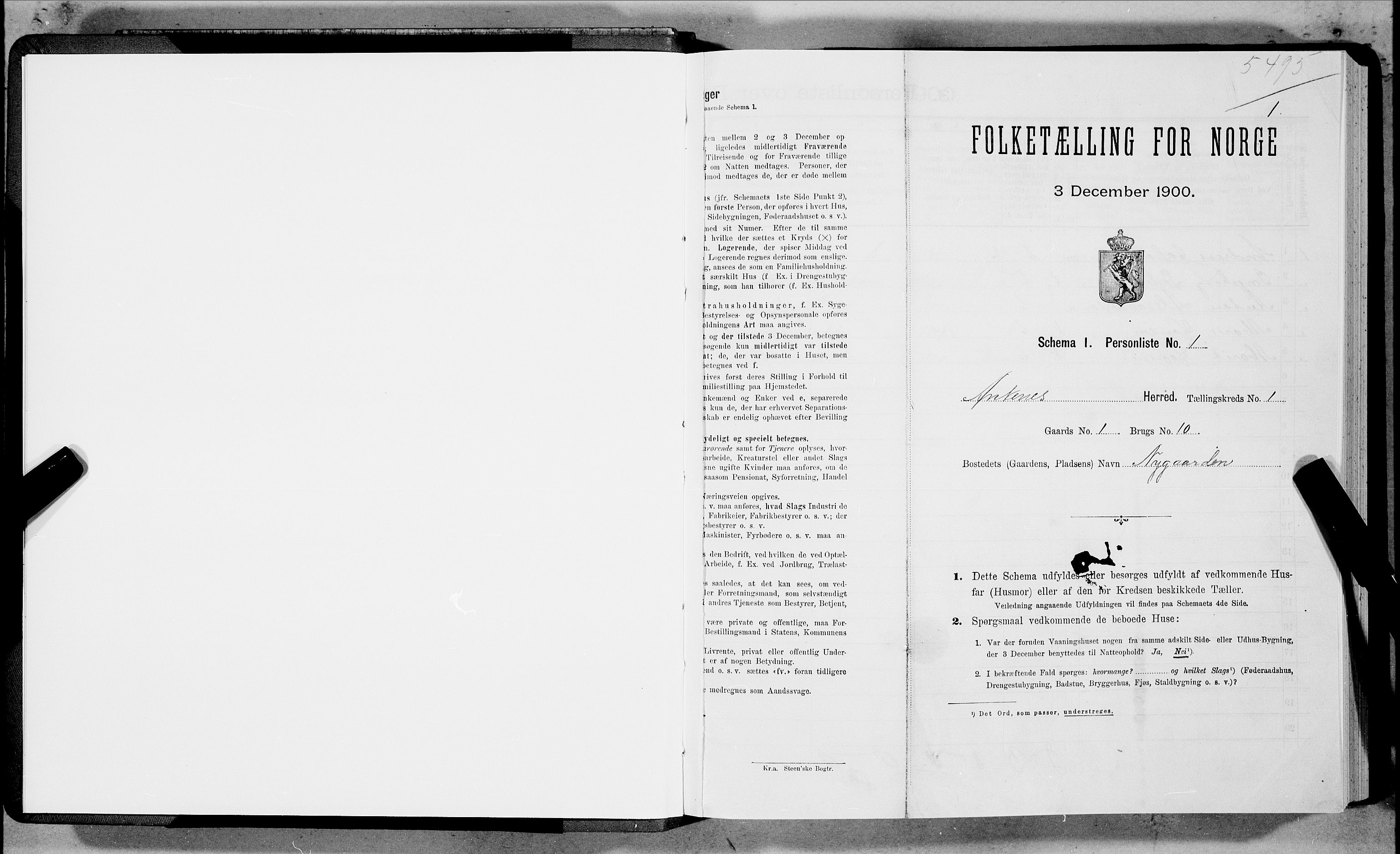 SAT, Folketelling 1900 for 1855 Ankenes herred, 1900, s. 1