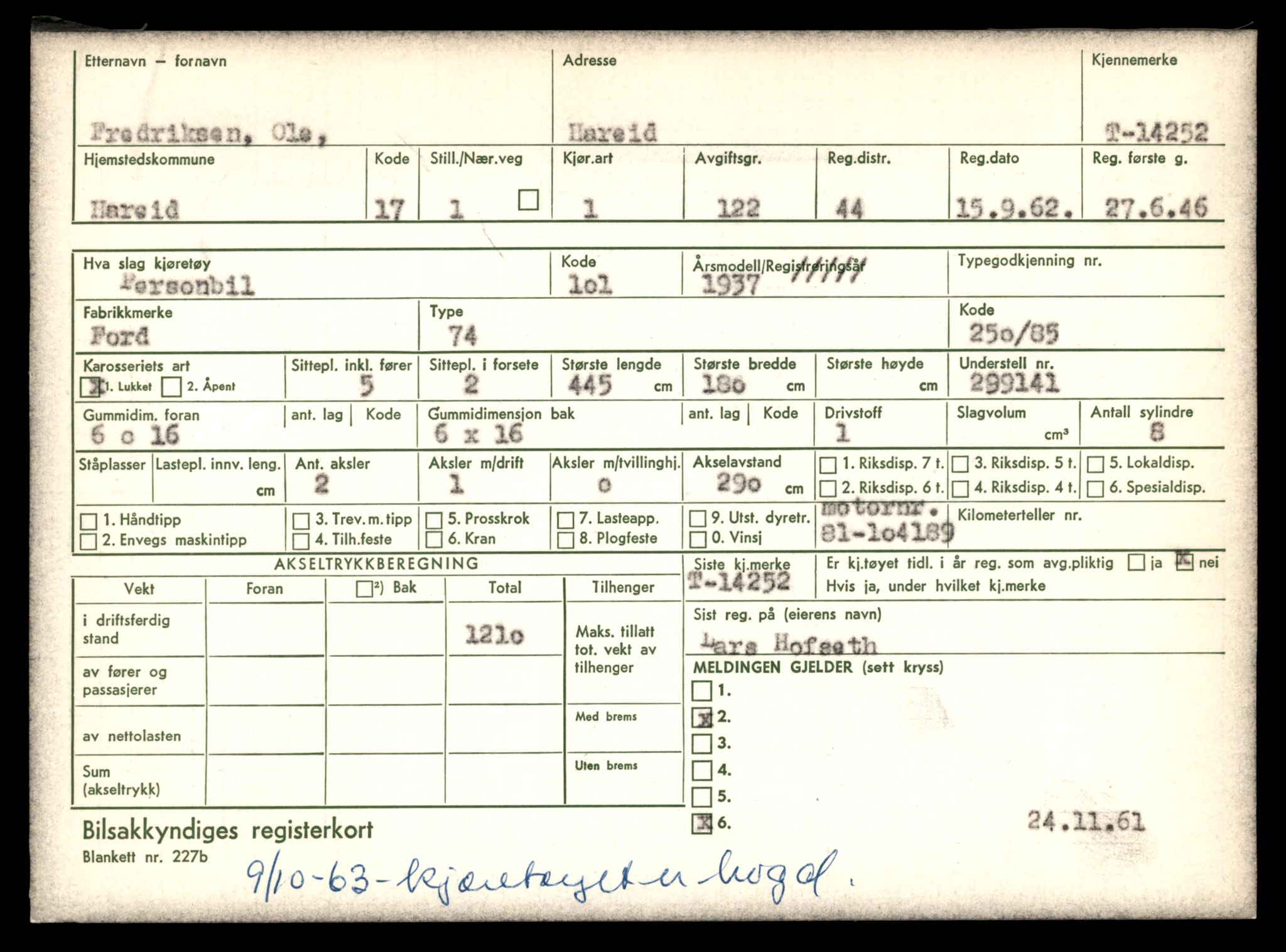 Møre og Romsdal vegkontor - Ålesund trafikkstasjon, AV/SAT-A-4099/F/Fe/L0044: Registreringskort for kjøretøy T 14205 - T 14319, 1927-1998, s. 1406