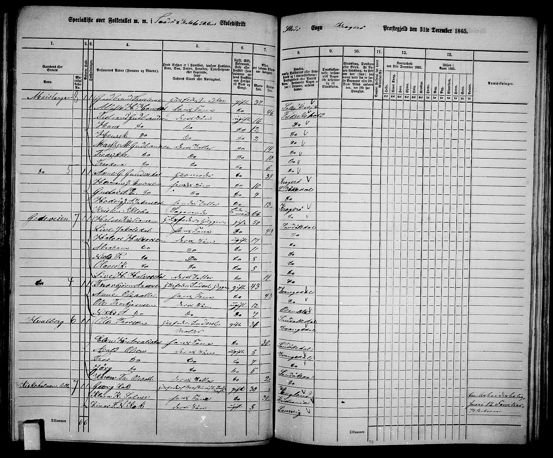 RA, Folketelling 1865 for 0816L Kragerø prestegjeld, Sannidal sokn og Skåtøy sokn, 1865, s. 141