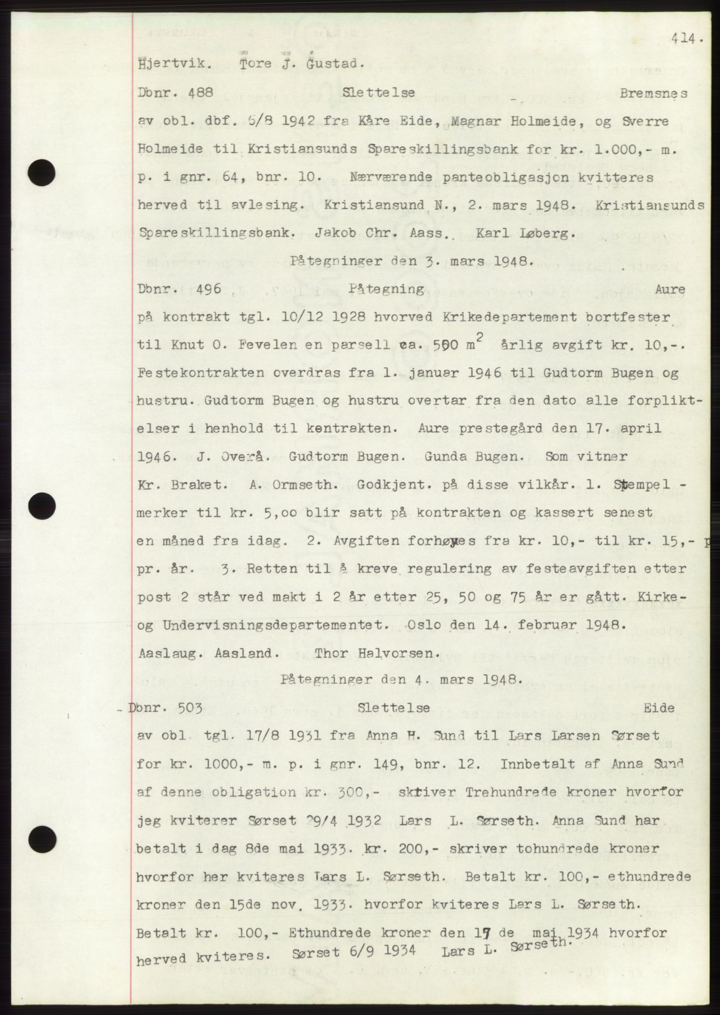 Nordmøre sorenskriveri, SAT/A-4132/1/2/2Ca: Pantebok nr. C82b, 1946-1951, Dagboknr: 488/1948