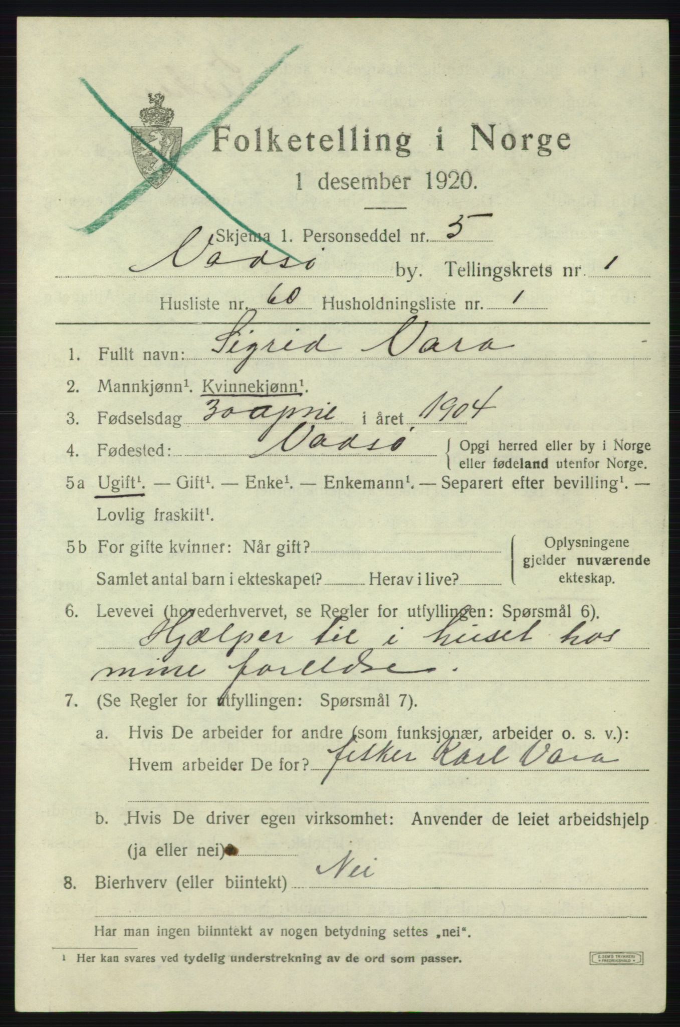 SATØ, Folketelling 1920 for 2003 Vadsø kjøpstad, 1920, s. 2203