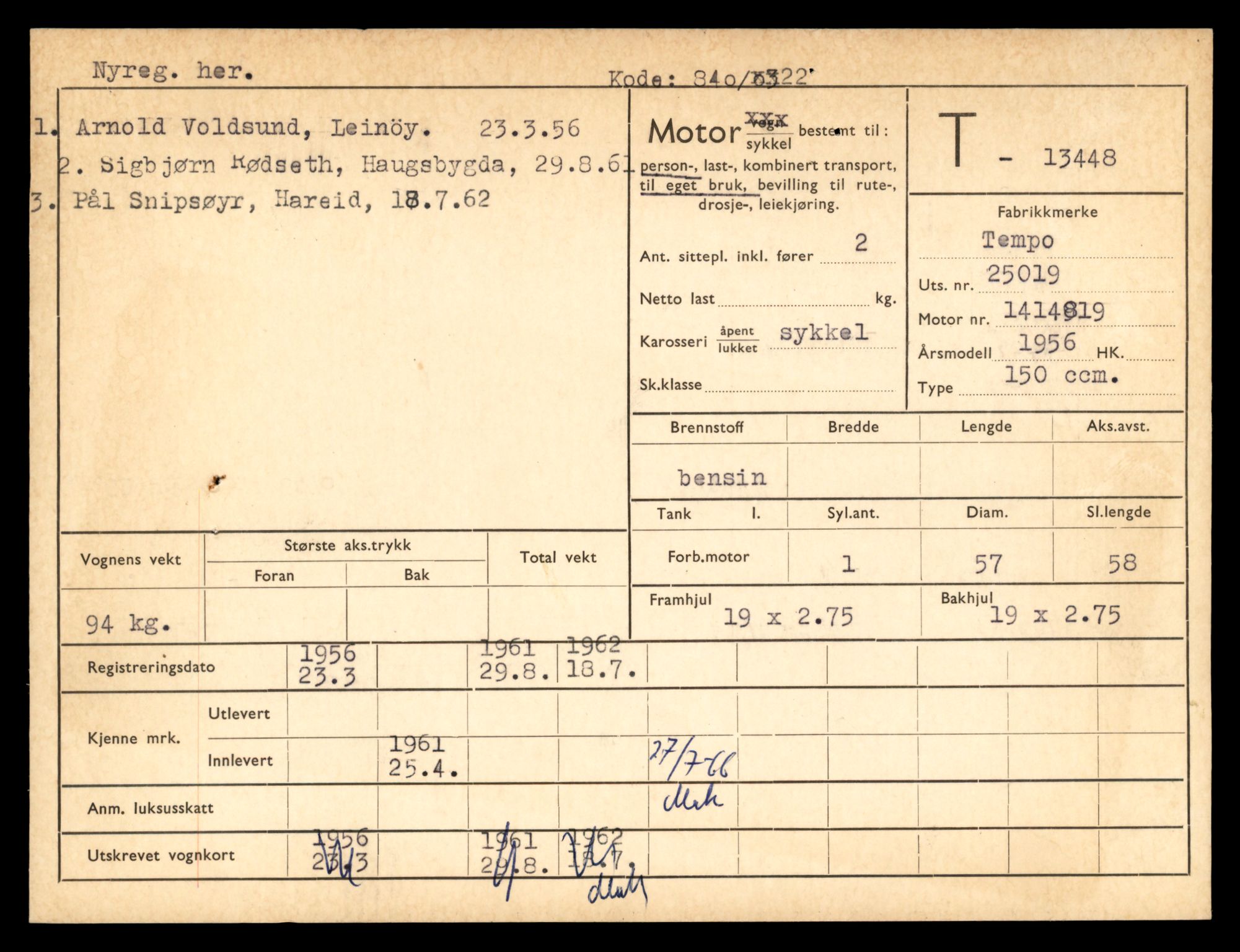 Møre og Romsdal vegkontor - Ålesund trafikkstasjon, AV/SAT-A-4099/F/Fe/L0039: Registreringskort for kjøretøy T 13361 - T 13530, 1927-1998, s. 1499
