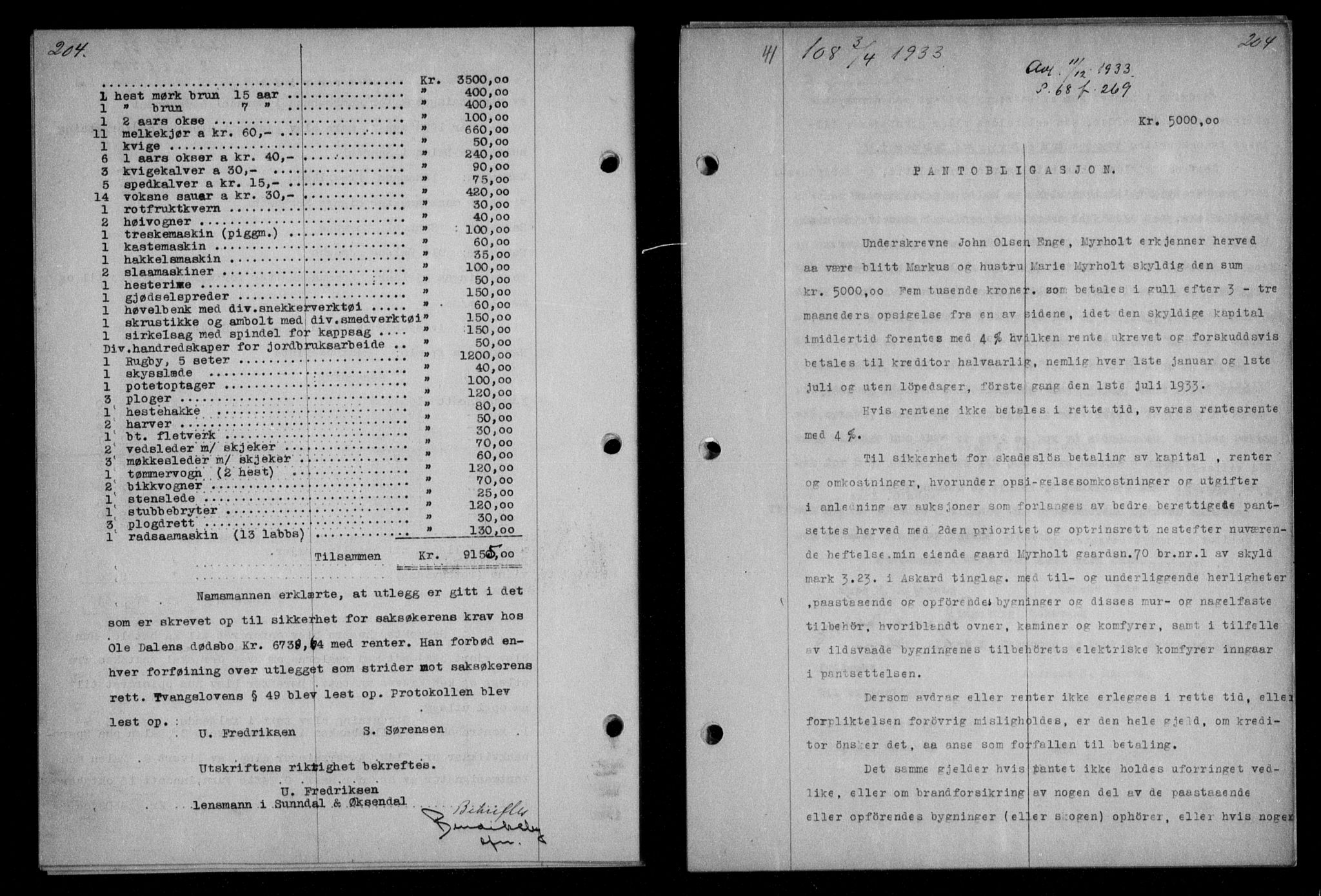 Nordmøre sorenskriveri, AV/SAT-A-4132/1/2/2Ca/L0077: Pantebok nr. 67, 1933-1933, Tingl.dato: 03.04.1933