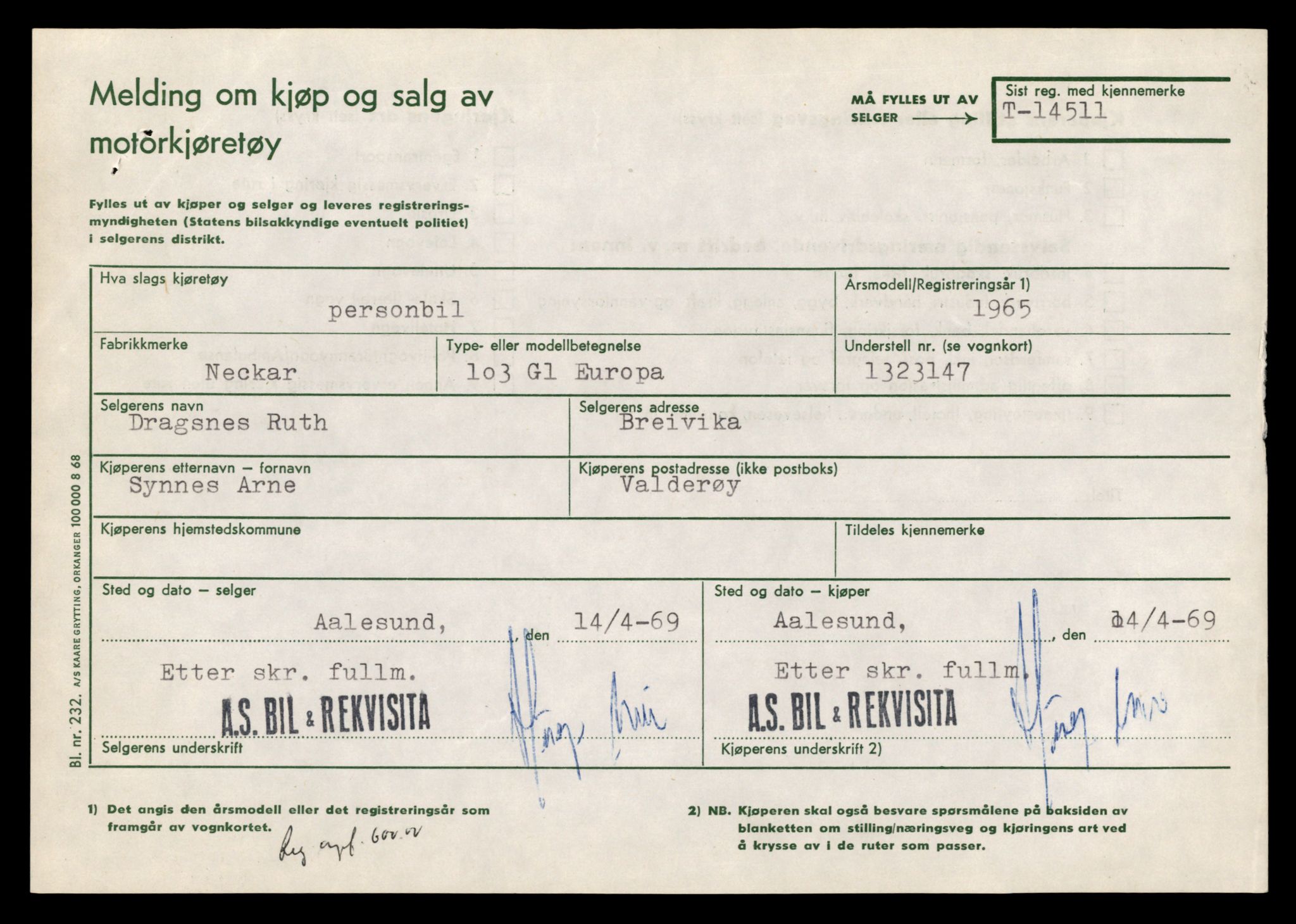 Møre og Romsdal vegkontor - Ålesund trafikkstasjon, AV/SAT-A-4099/F/Fe/L0046: Registreringskort for kjøretøy T 14445 - T 14579, 1927-1998