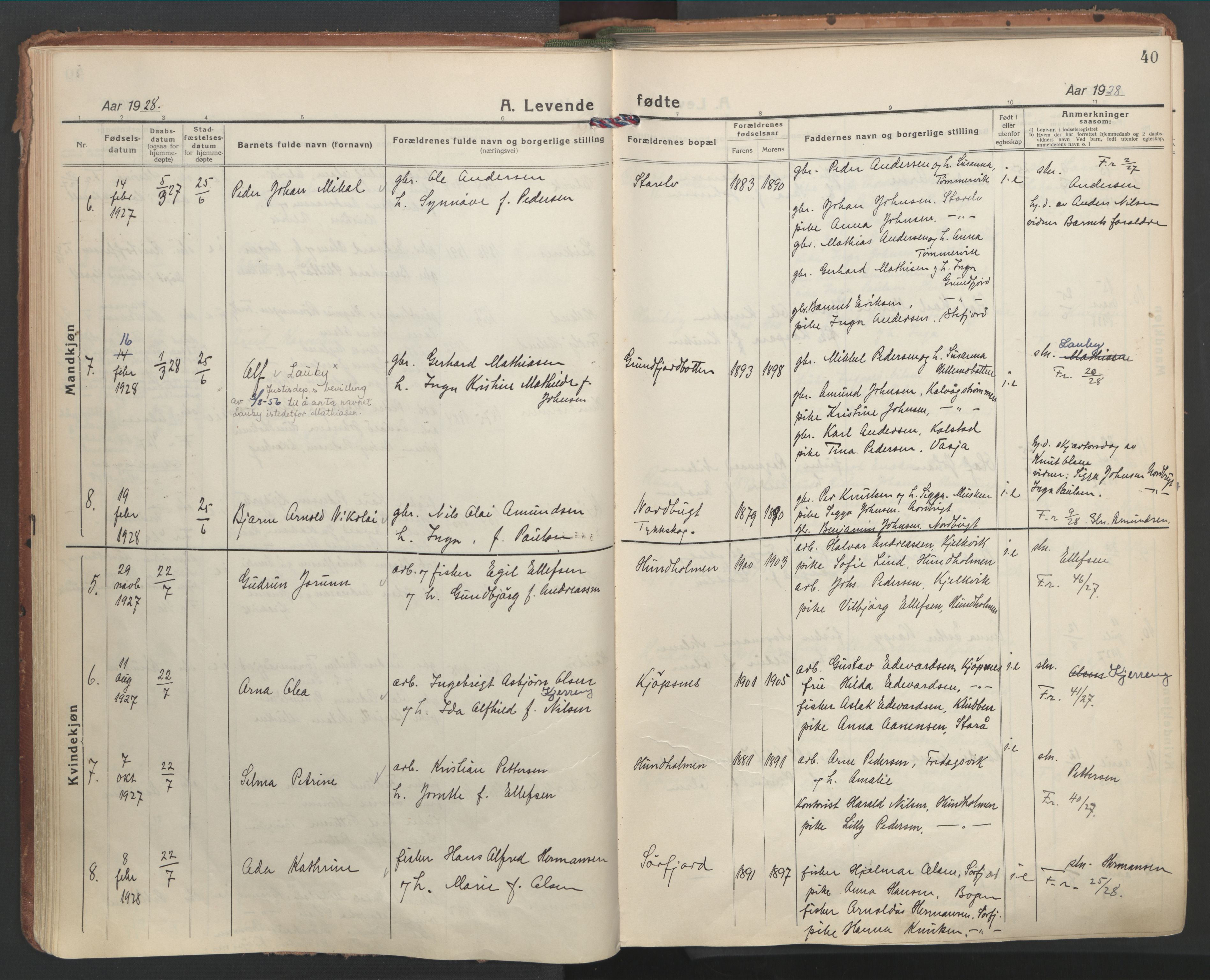 Ministerialprotokoller, klokkerbøker og fødselsregistre - Nordland, AV/SAT-A-1459/861/L0873: Ministerialbok nr. 861A08, 1923-1932, s. 40
