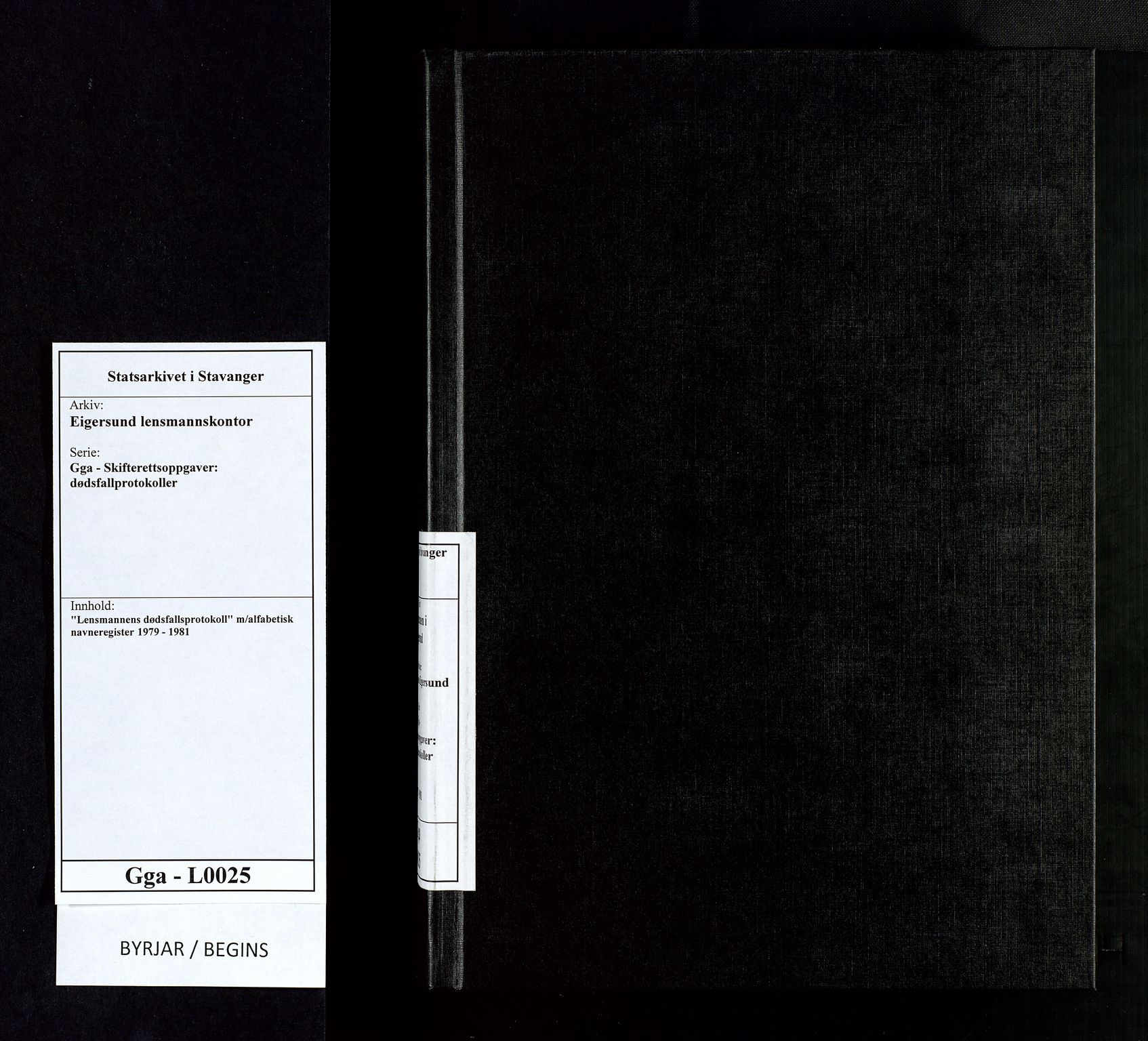 Eigersund lensmannskontor, AV/SAST-A-100171/Gga/L0025: "Lensmannens dødsfallsprotokoll" m/alfabetisk navneregister, 1979-1981