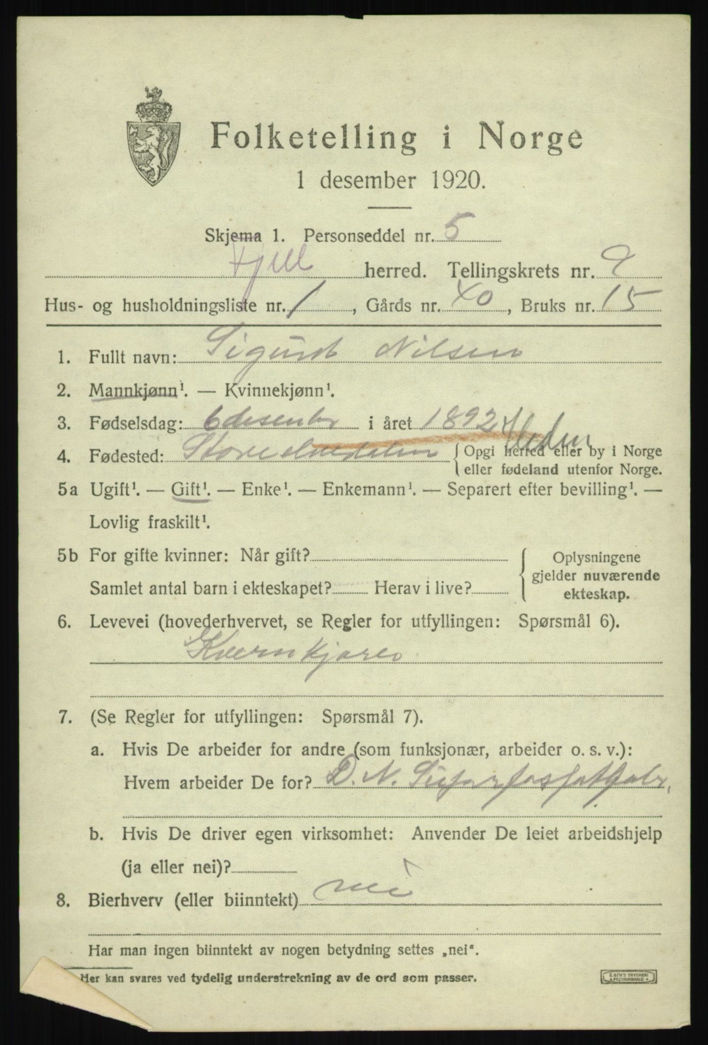 SAB, Folketelling 1920 for 1246 Fjell herred, 1920, s. 7502