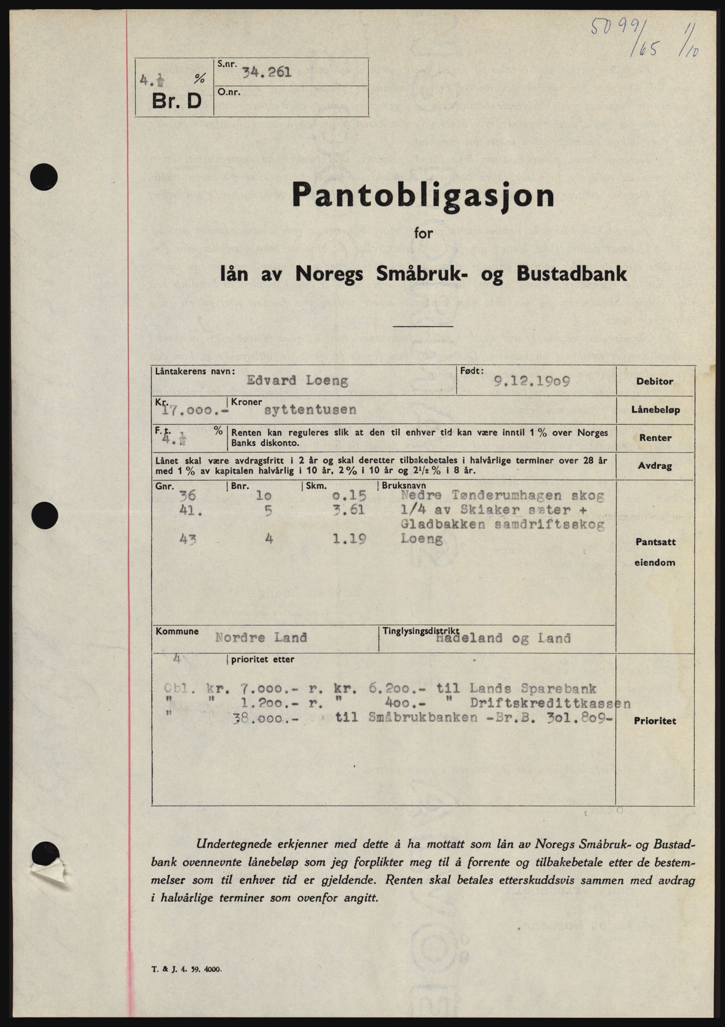 Hadeland og Land tingrett, SAH/TING-010/H/Hb/Hbc/L0060: Pantebok nr. B60, 1965-1965, Dagboknr: 5099/1965