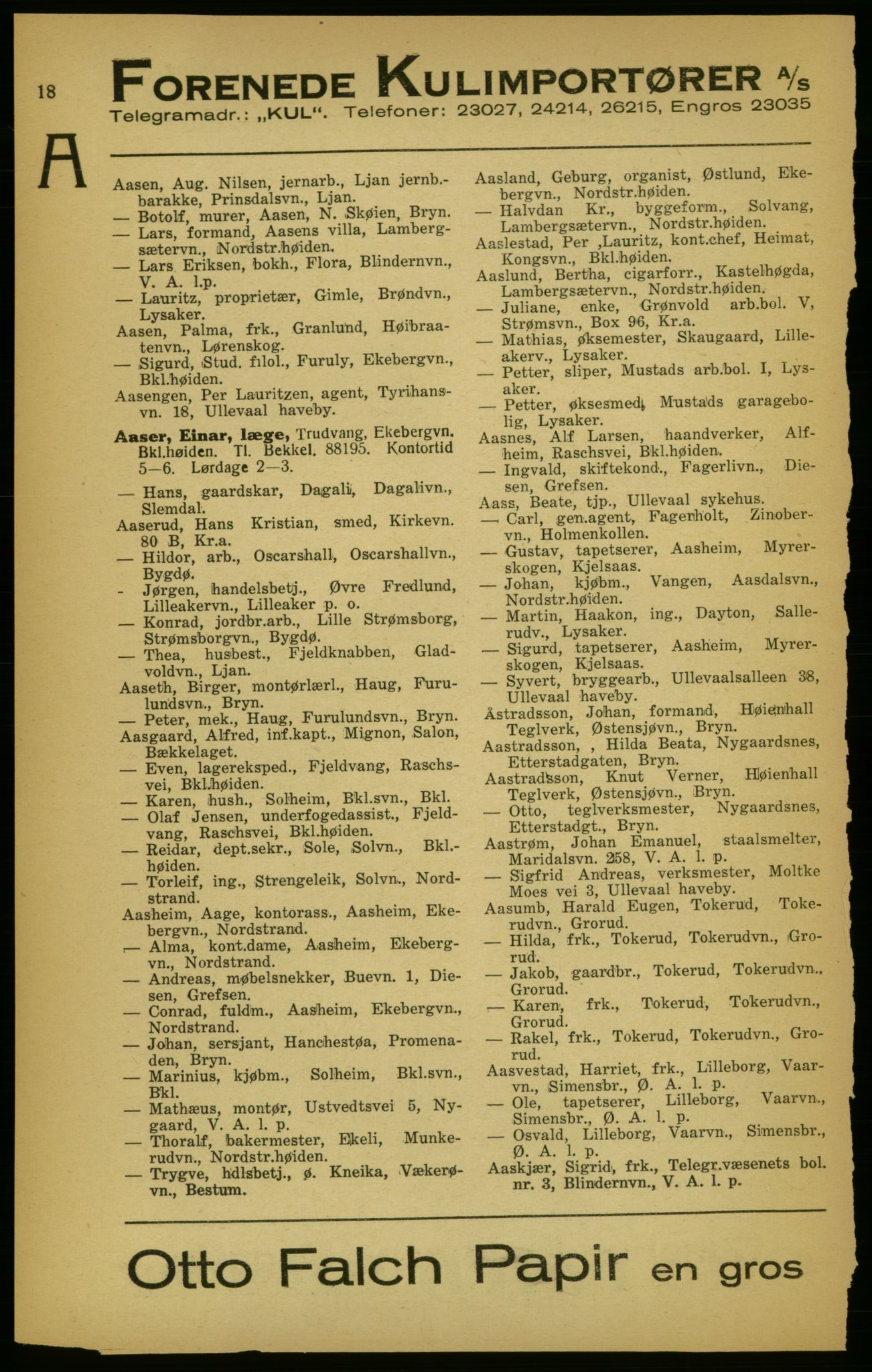 Aker adressebok/adressekalender, PUBL/001/A/003: Akers adressekalender, 1924-1925, s. 18