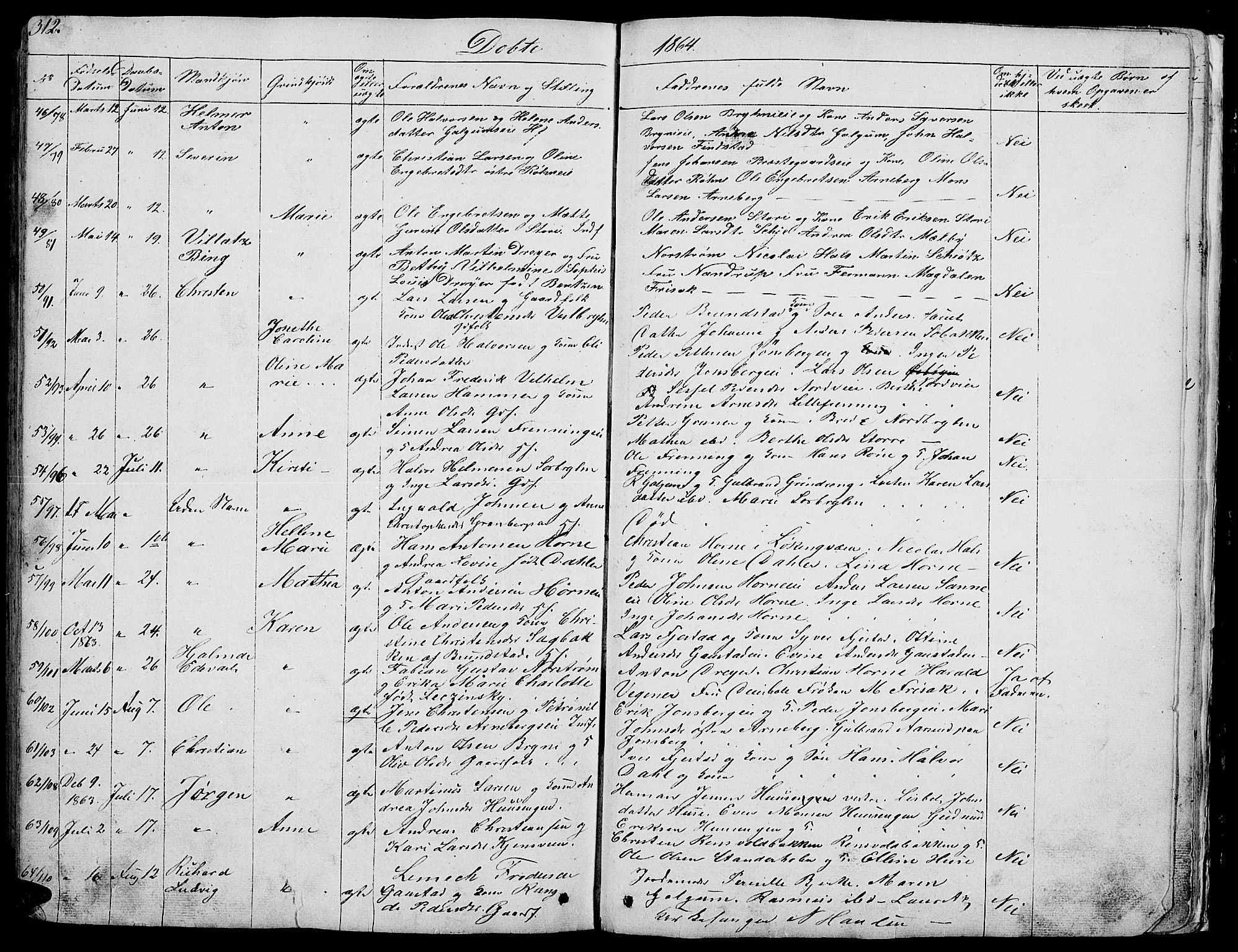 Romedal prestekontor, AV/SAH-PREST-004/L/L0009: Klokkerbok nr. 9, 1846-1866, s. 312