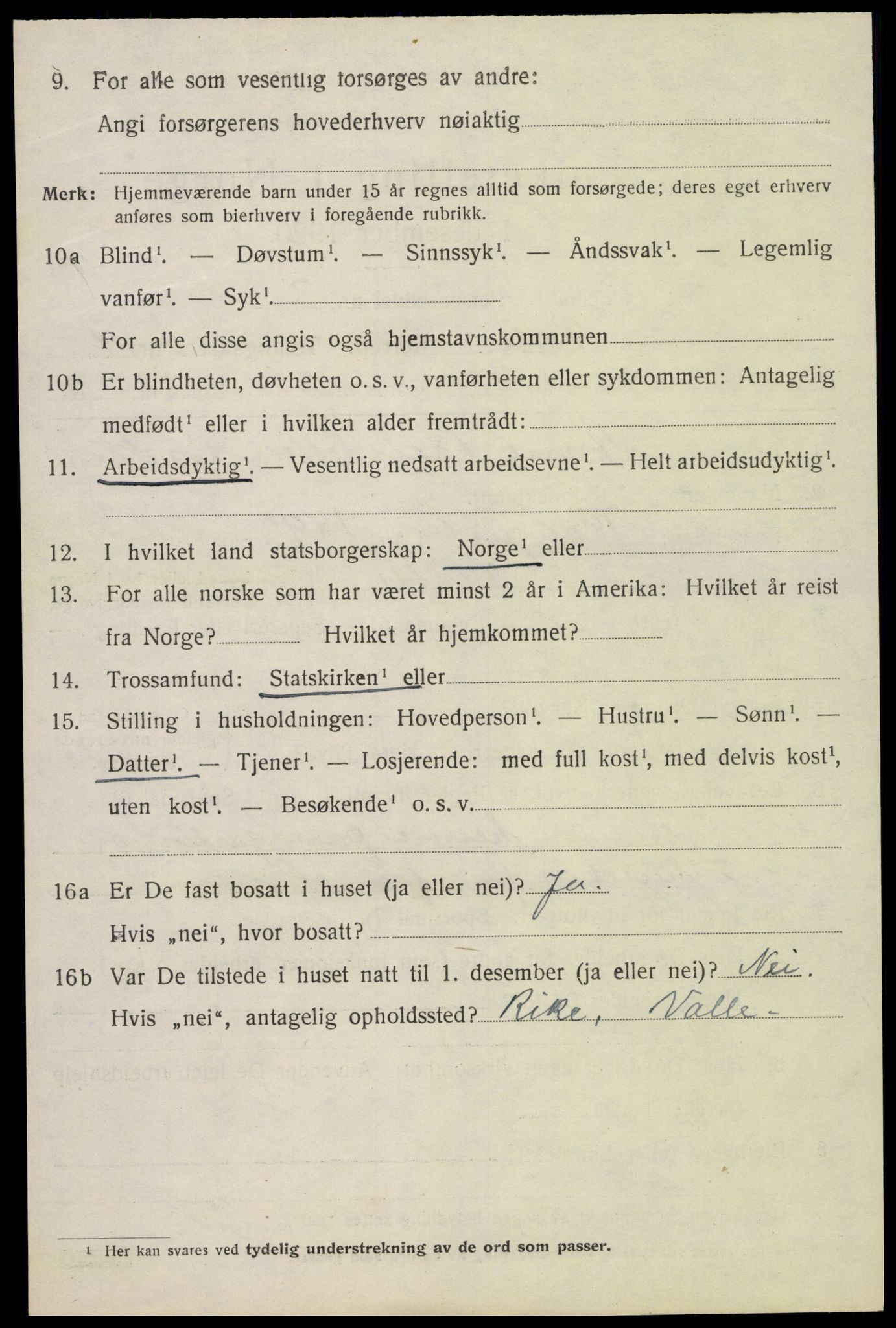 SAK, Folketelling 1920 for 0940 Valle herred, 1920, s. 2282
