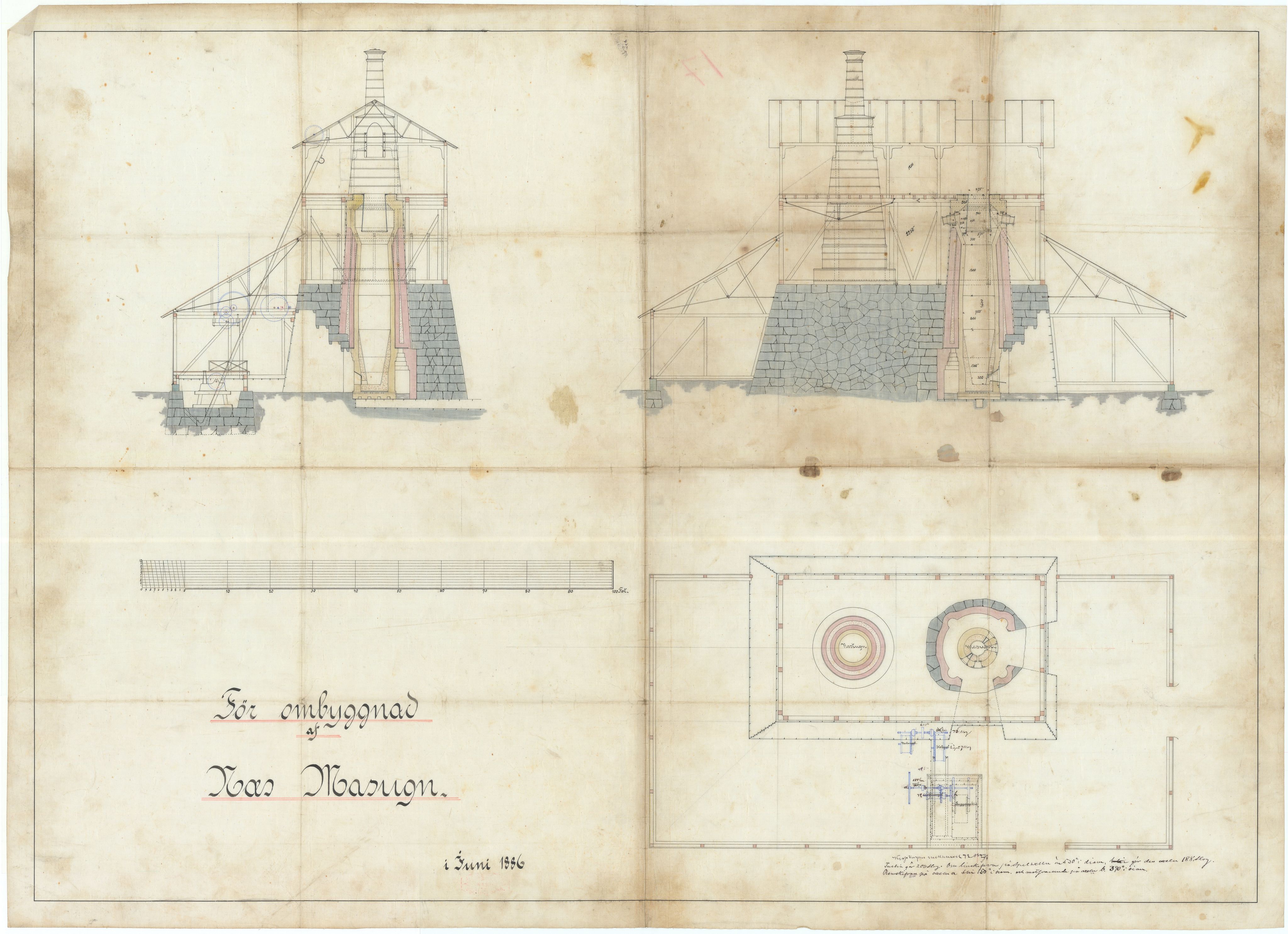 Jacob Aall & Søn AS, NESJ/NJM-007/07/L0001: För ombyggnad af Næs Masugn, juni 1886, 1886