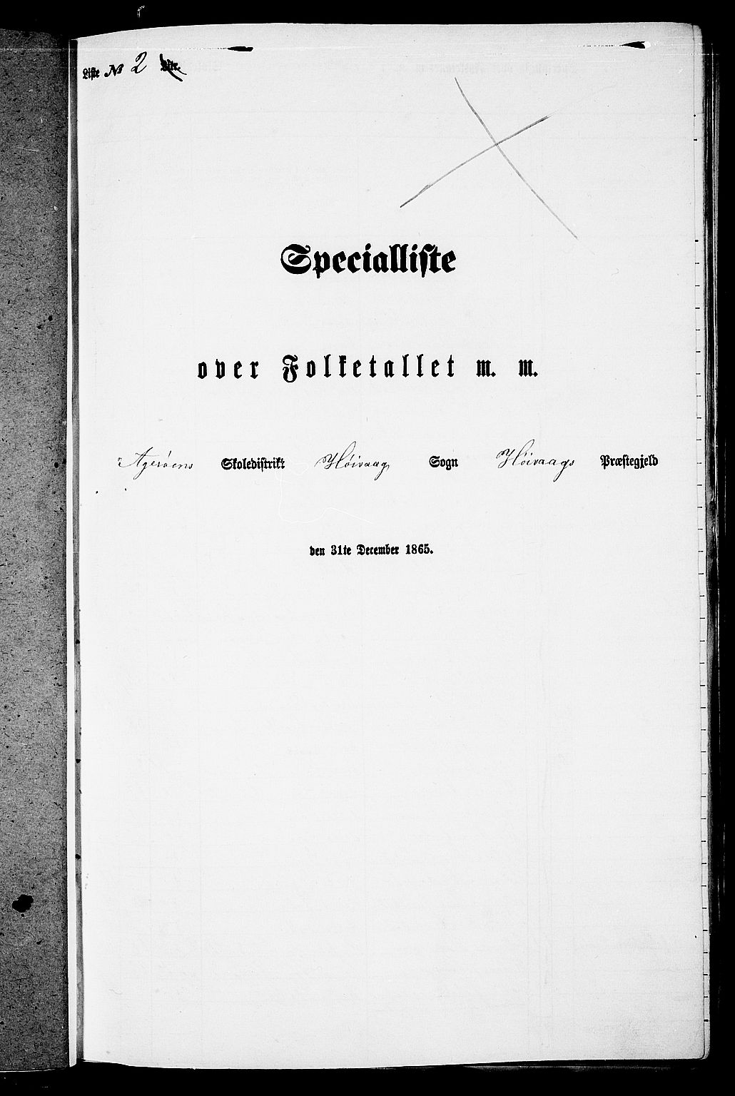 RA, Folketelling 1865 for 0927P Høvåg prestegjeld, 1865, s. 23