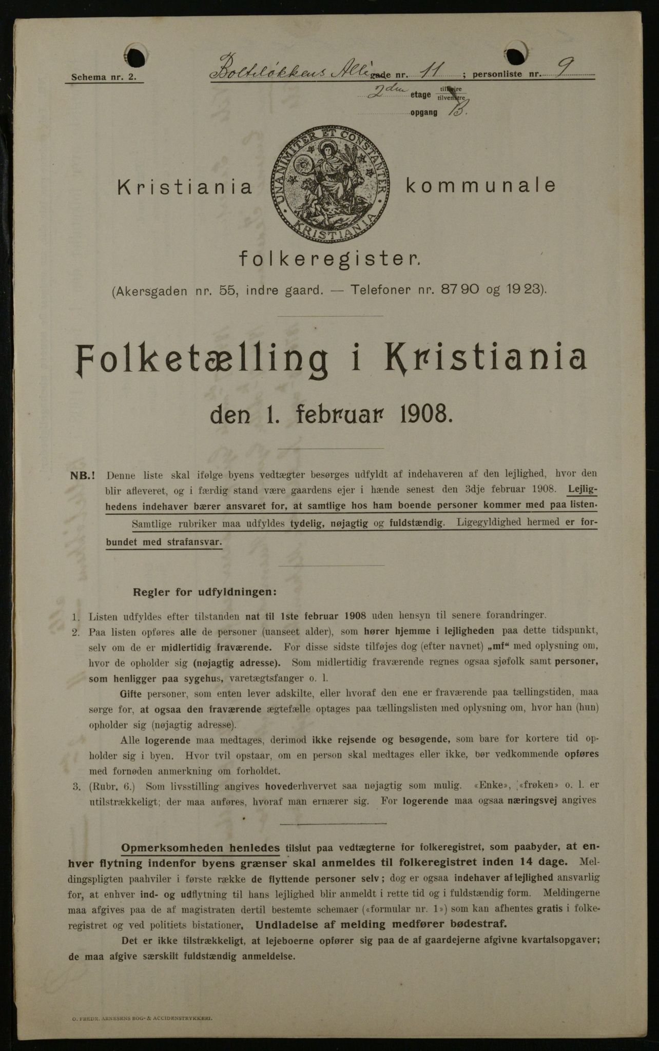 OBA, Kommunal folketelling 1.2.1908 for Kristiania kjøpstad, 1908, s. 7483