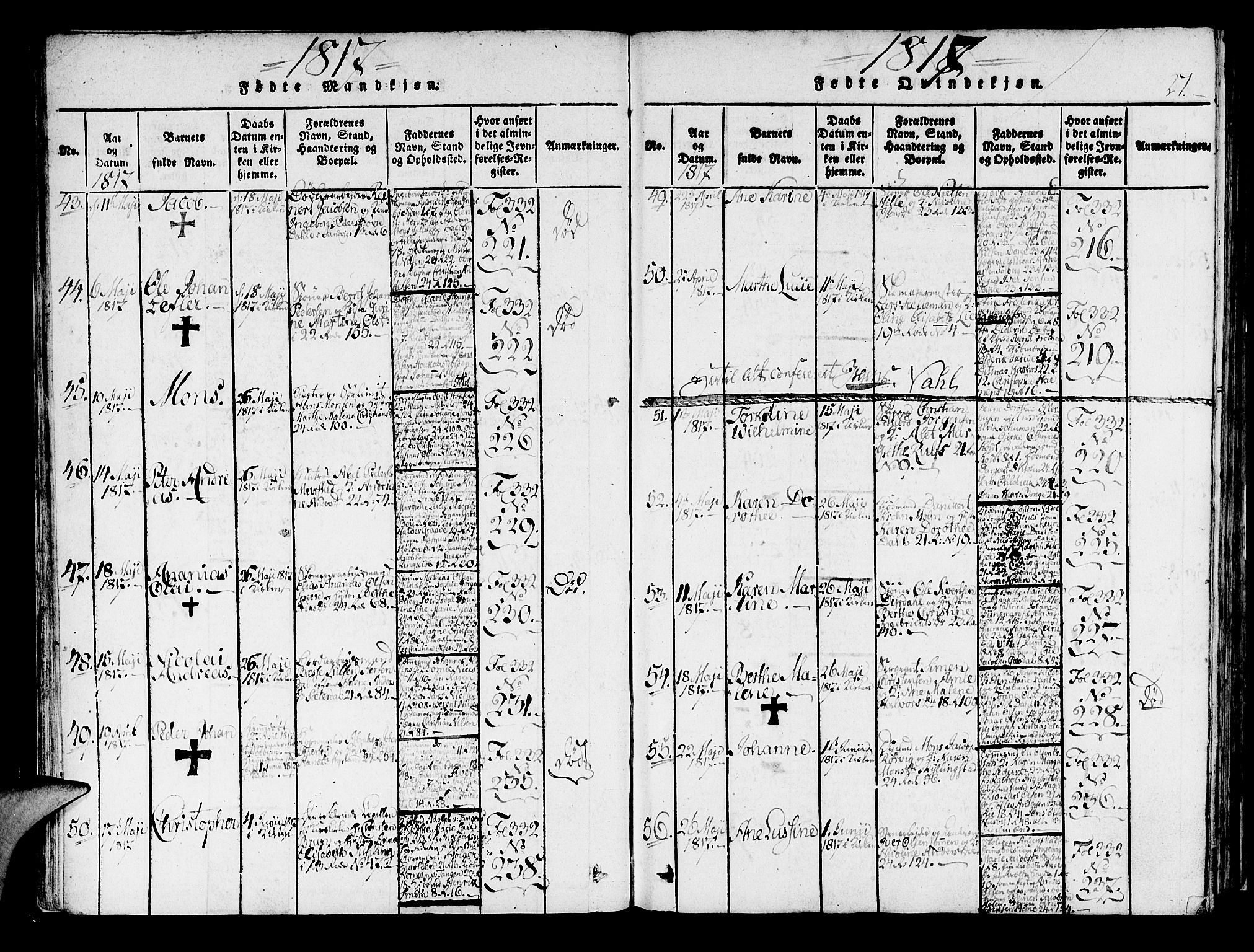 Korskirken sokneprestembete, AV/SAB-A-76101/H/Haa/L0013: Ministerialbok nr. A 13, 1815-1822, s. 27